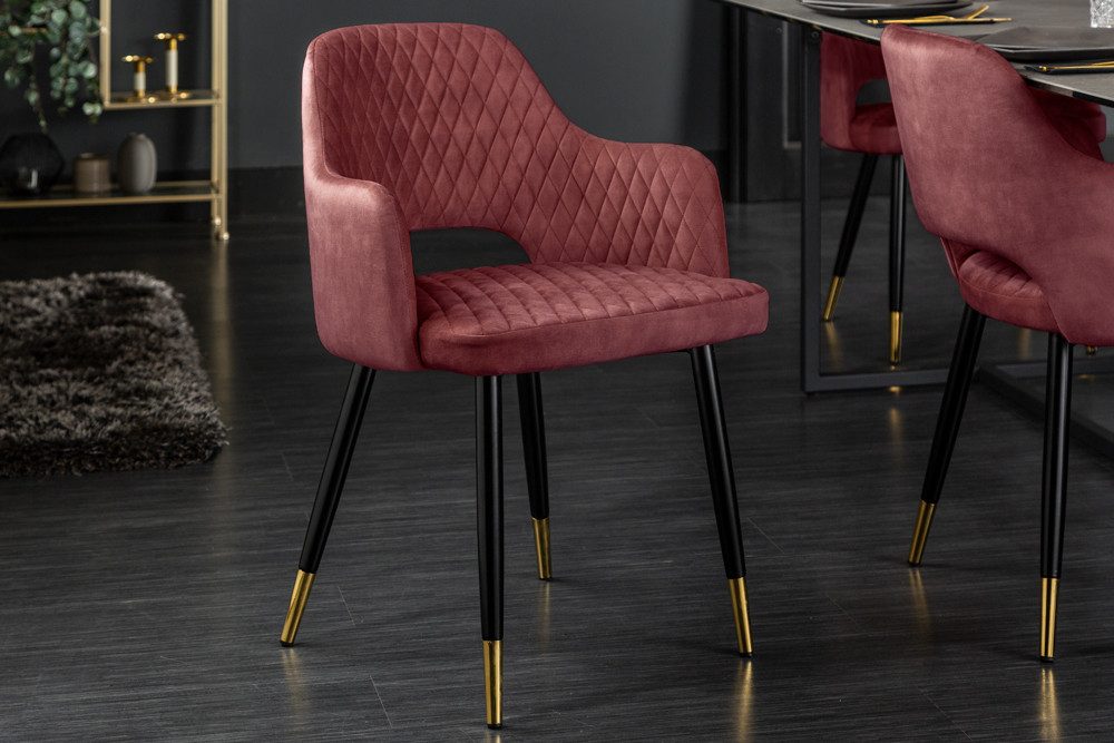 riess-ambiente 4-Fußstuhl PARIS bordeaux/schwarz/gold – Samt, Metall-Füße, mit Armlehne (Einzelartikel, 1 St), gepolsterter Esszimmerstuhl im edlen Look – ideal für Esstisch & Küche