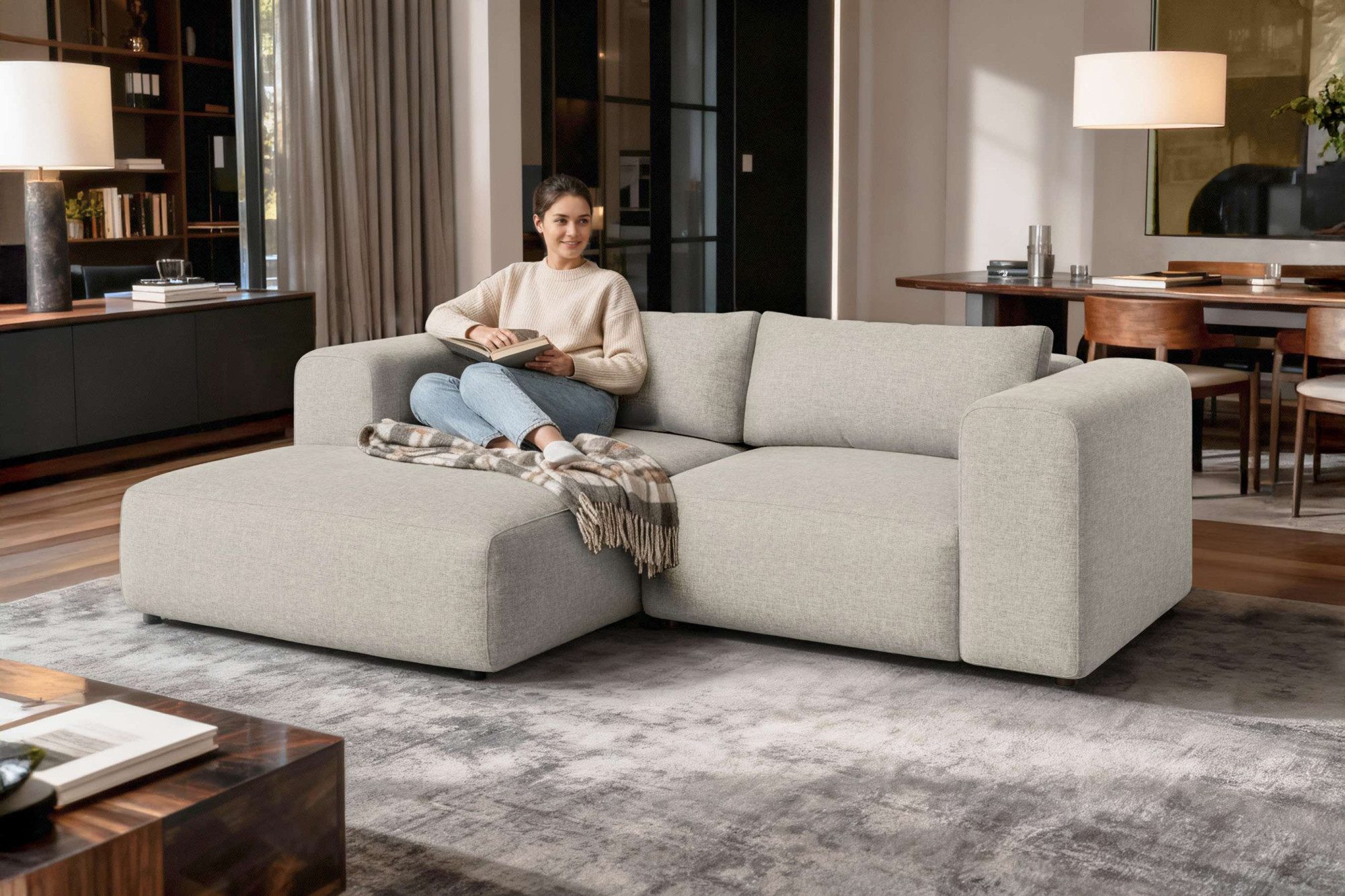 OTTO home Ecksofa TIARRA Design-Sofa mit Ottomane recht/links bestellbar, Breite 241 cm, L-Form mit hochelastischer Schaum und Wellenunterfederung
