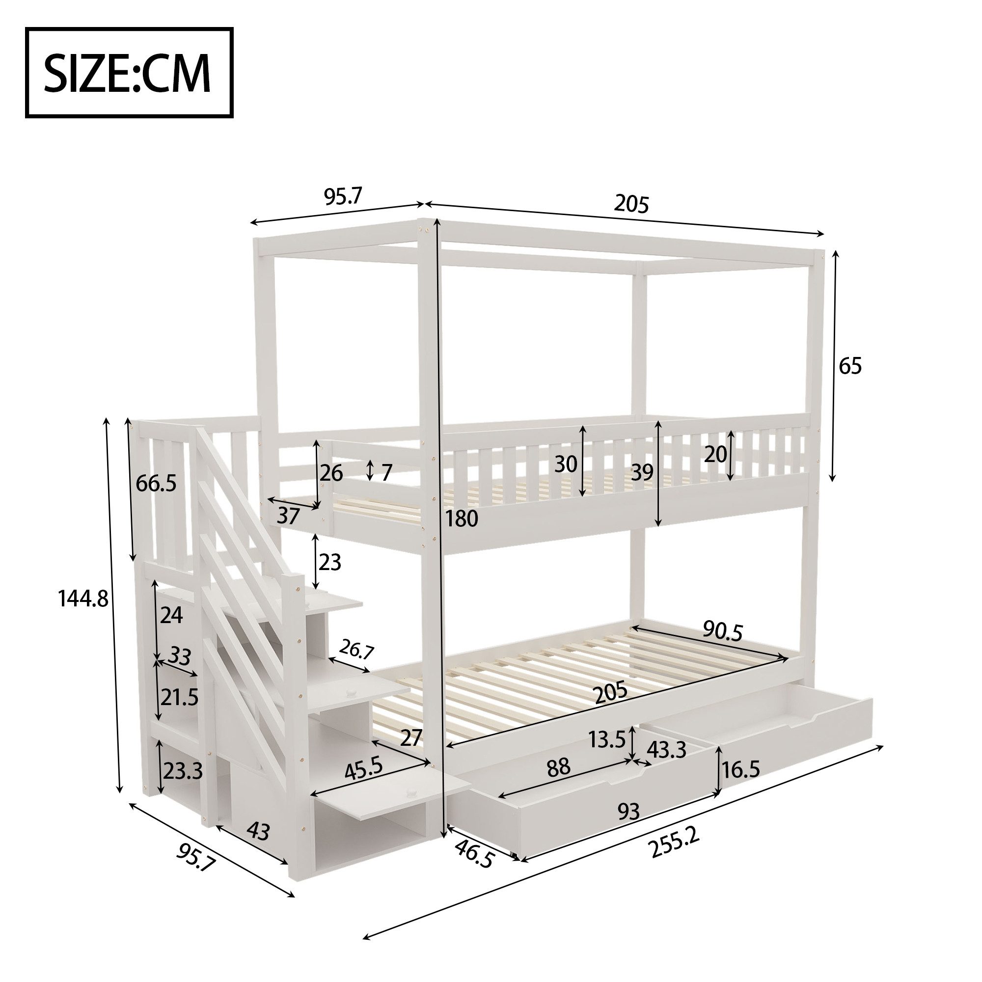 Flieks Etagenbett, Massivholz Kinderbett 90x200cm mit 2 Schubladen und Stau günstig online kaufen