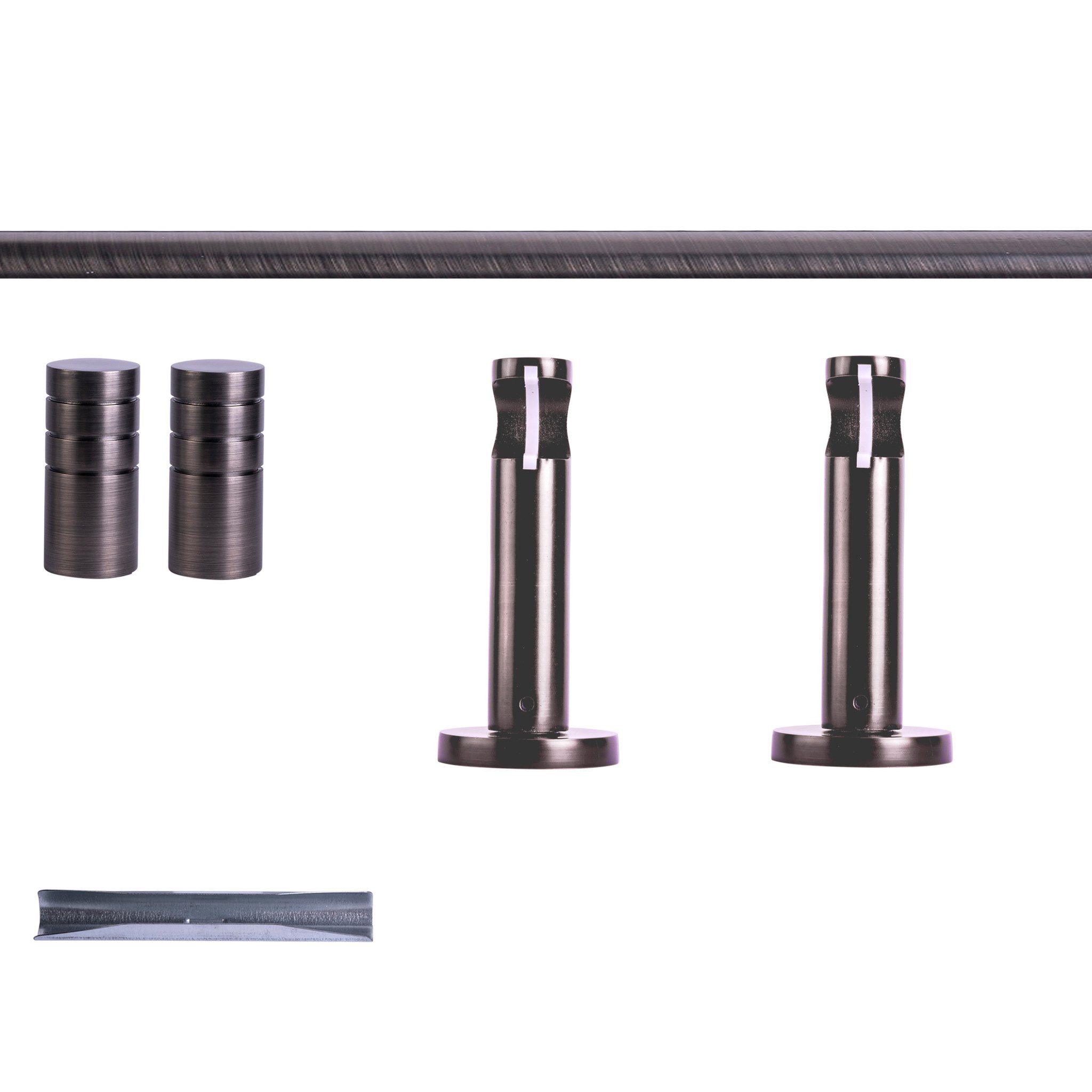 Victoria M. Gardinenstange Set, 1-läufig, 200 cm, anthrazit + Wand, Rillen-Kappe, Ø 19 mm, 1-läufig, mit Bohren, verschraubt, Aluminium, Komplettset, ein- oder zweiläufig, Wand oder Deckenmontage
