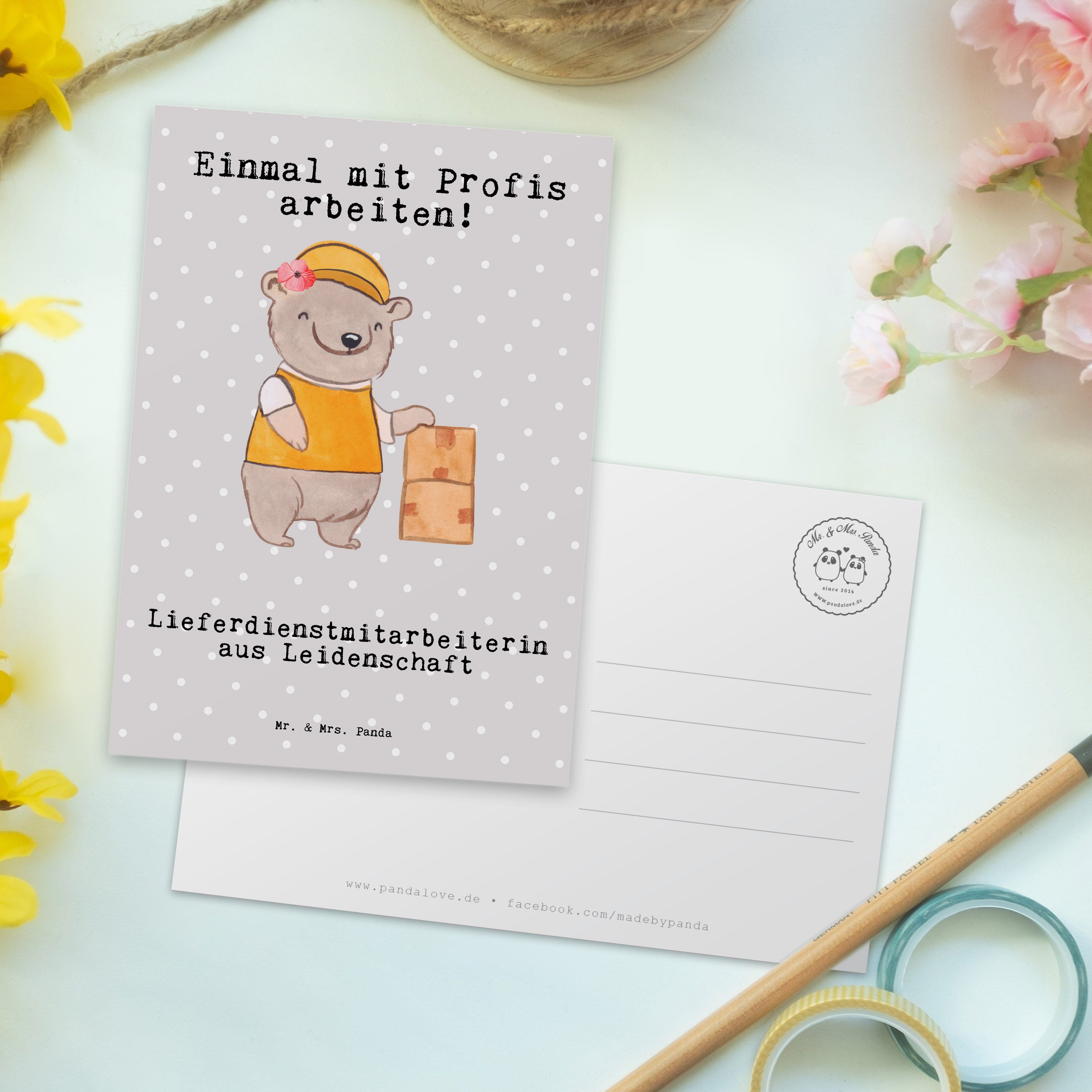 Mr. & Mrs. Panda aus Grau Geschenk Postkarte - Pastell Lieferdienstmitarbeiterin Leidenschaft 