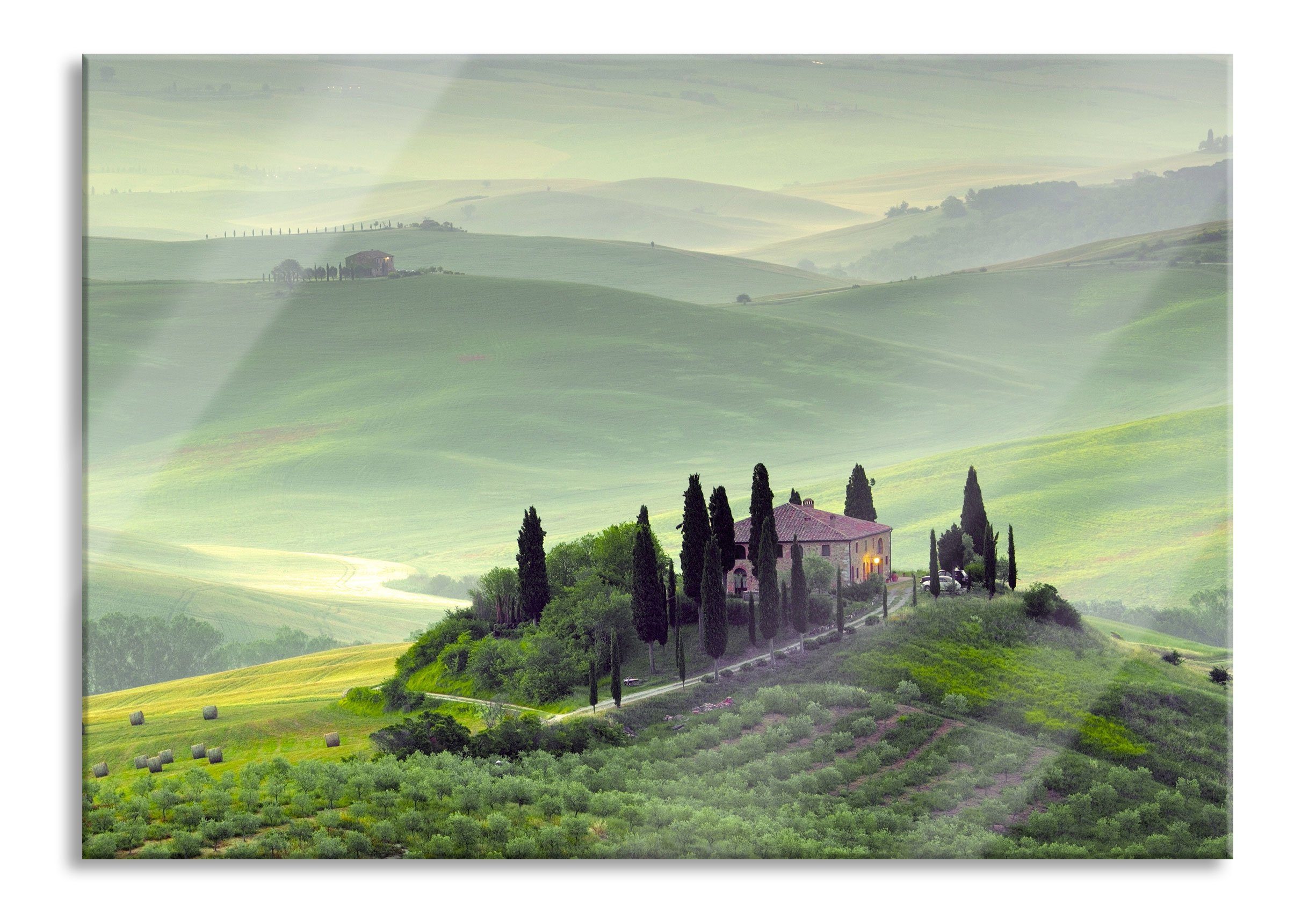 Landschaft, (1 Toskana aus und Landschaft St), Abstandshalter Wunderschöne Pixxprint Wunderschöne Glasbild Aufhängungen Glasbild inkl. Echtglas, Toskana