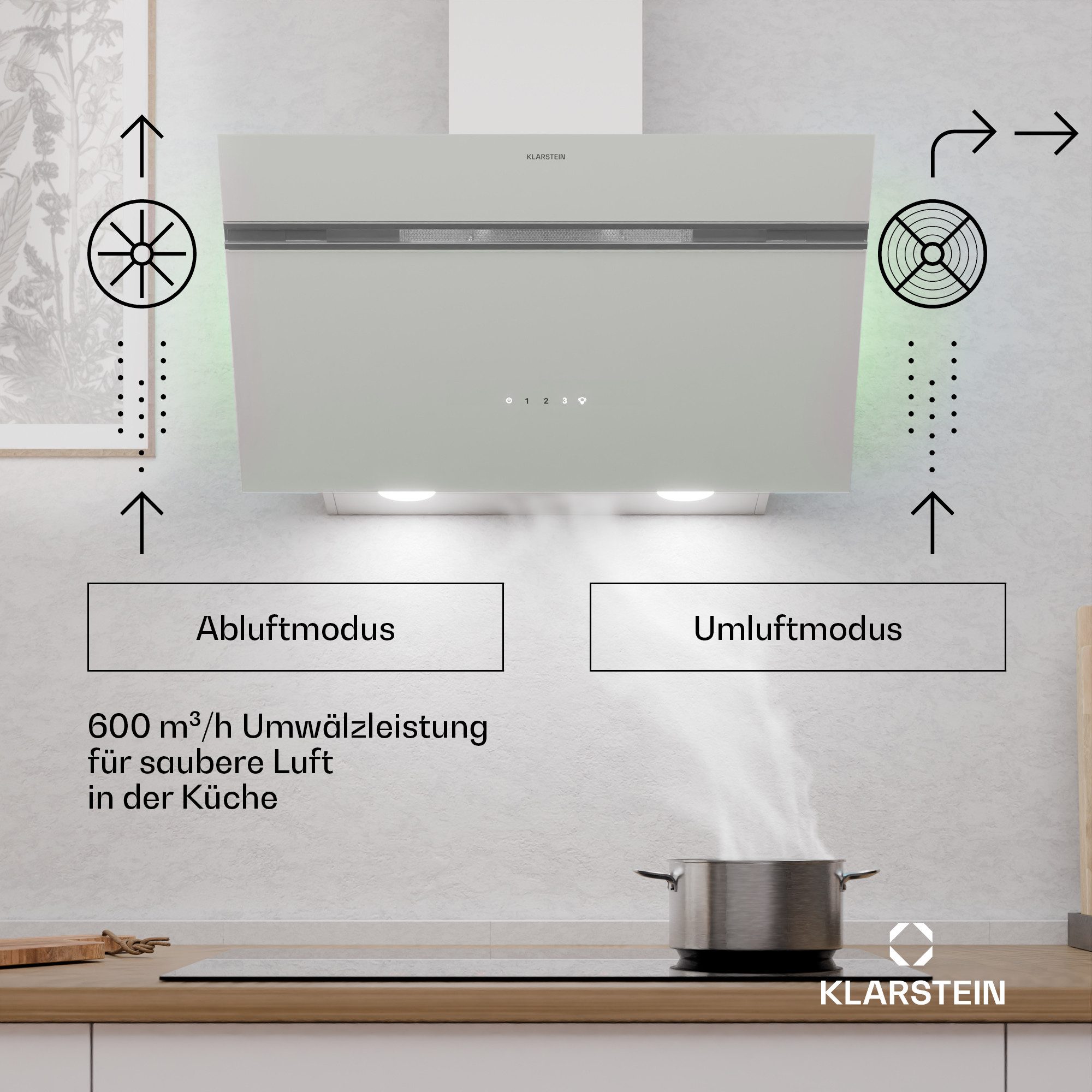 Klarstein Deckenhaube Alina Alina, Dunstabzugshaube Abzughaube Abluft Umluft kopffrei LED Touch