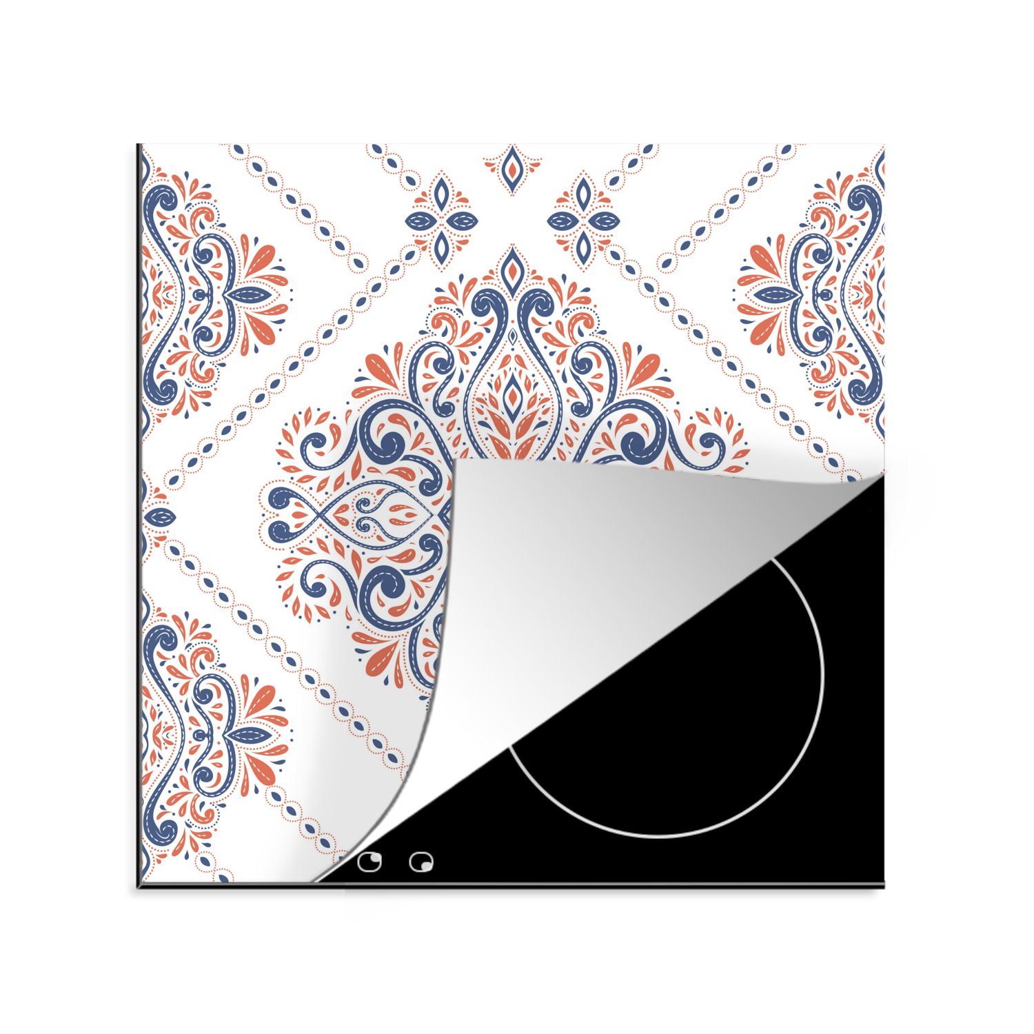 MuchoWow Herdblende-/Abdeckplatte Muster - Blumen - Mandala, Vinyl, (1 tlg), 78x78 cm, Ceranfeldabdeckung, Arbeitsplatte für küche | Herdabdeckplatten