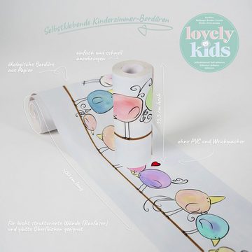 A.S. Création Bordüre Funny Birds, glatt, Kinderzimmertapete Tapete Rosa Grau Schwarz für Baby- und Kinderzimmer