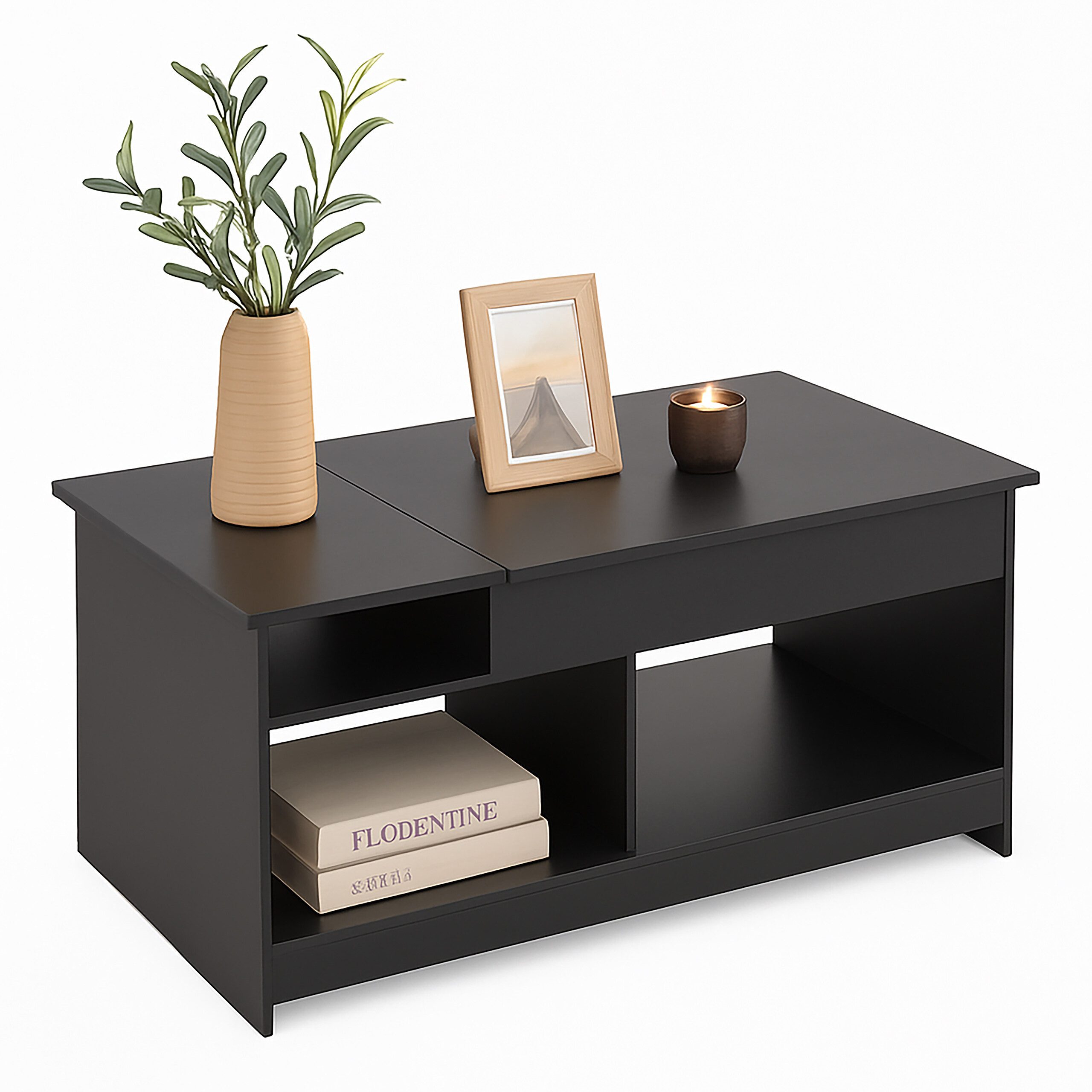 relaxdays Couchtisch Aufklappbarer Couchtisch, schwarz