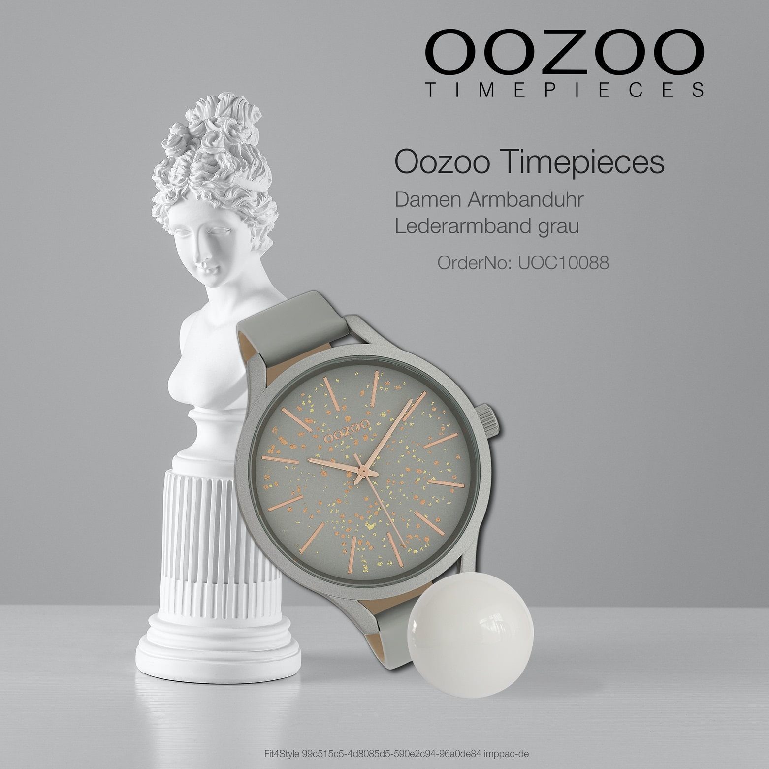 Lederarmband, 44mm) OOZOO grau Oozoo Armbanduhr Quarzuhr Damenuhr Fashion-Style groß Damen rund, (ca. Analog,