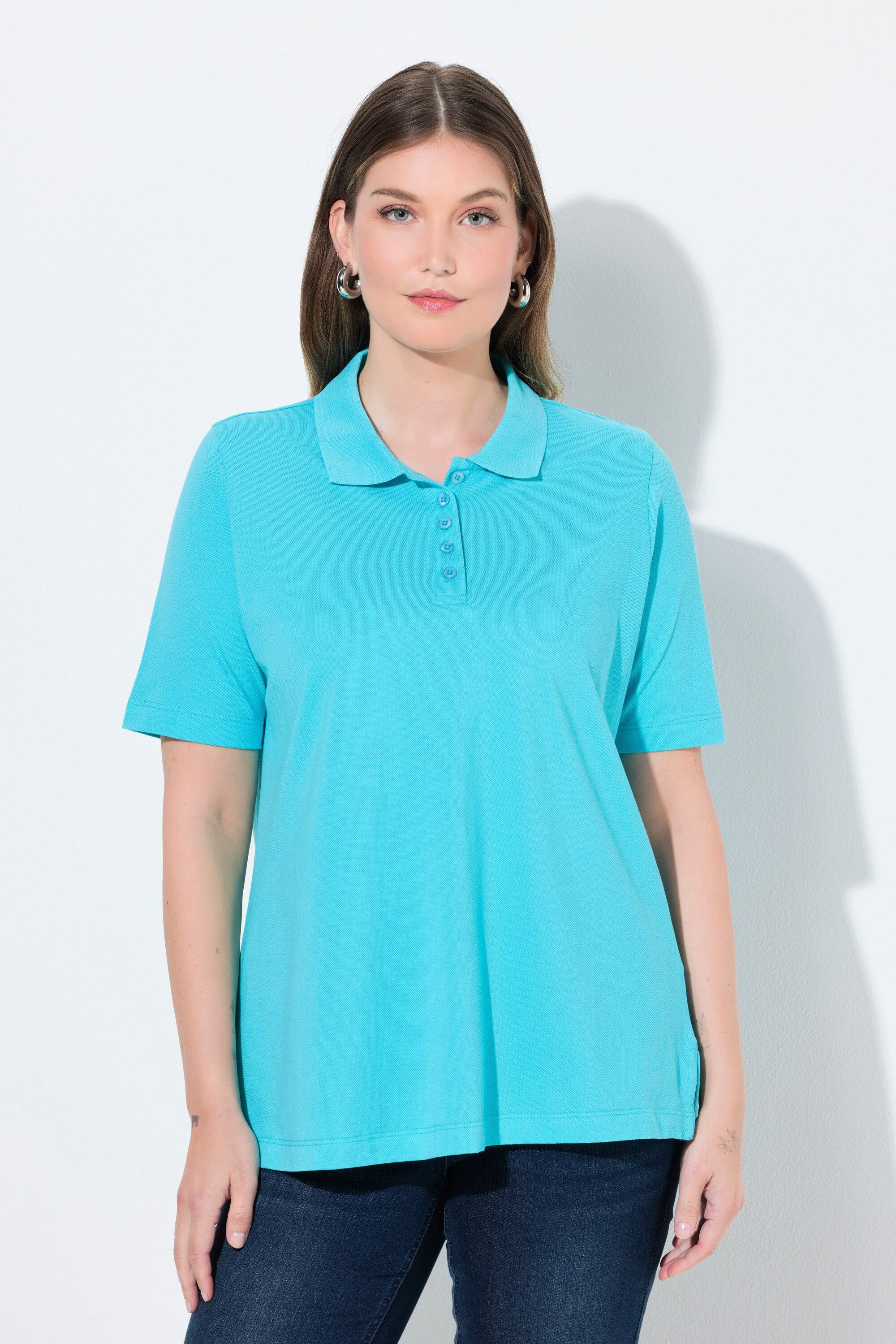 Ulla Popken Poloshirt Poloshirt längere Knopfleiste Polokragen Halbarm