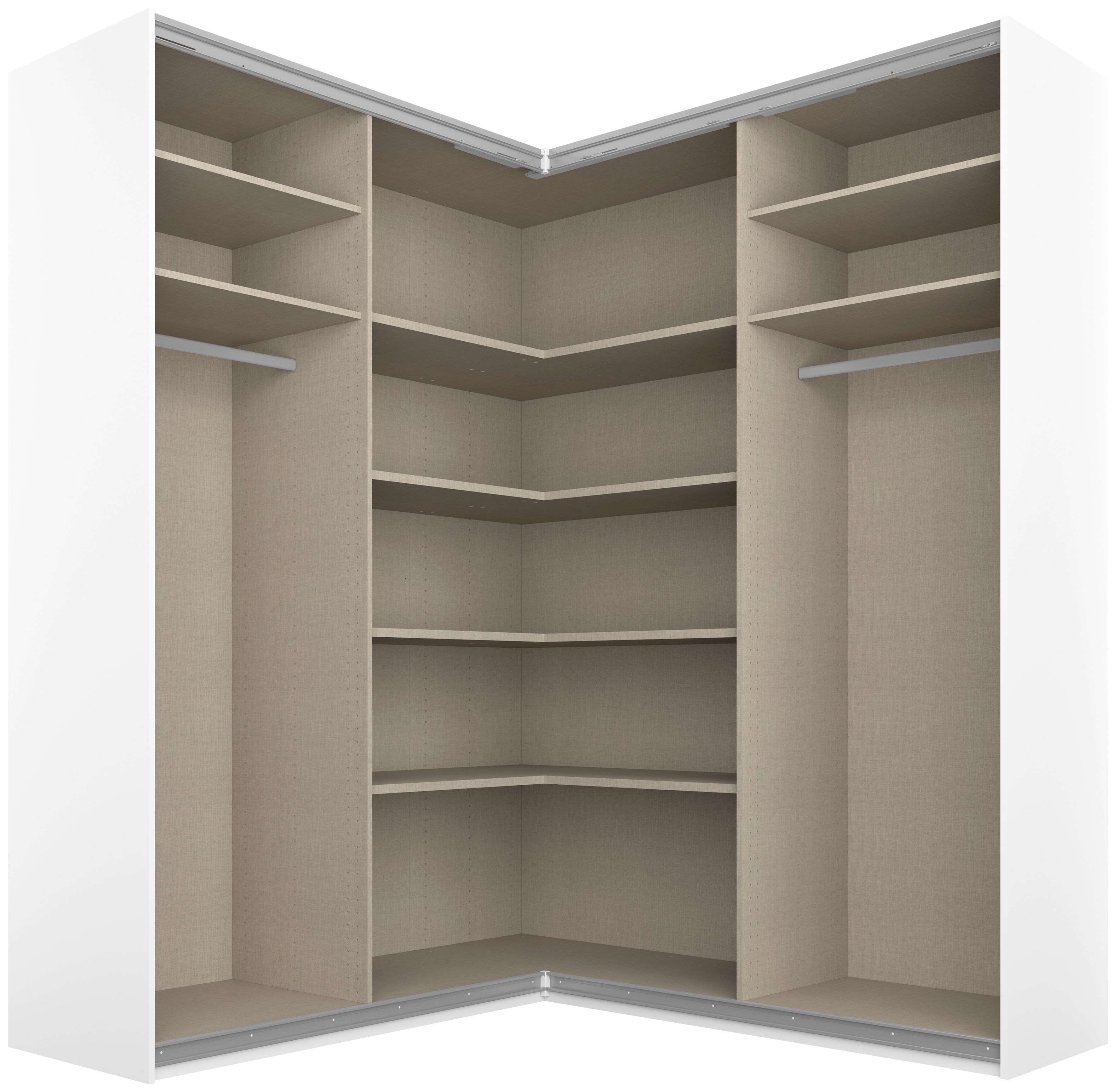 rauch Schwebetürenschrank Schrank Garderobe Eckkleiderschrank QUADRA Front in Dekor/Hochglanz (in den Höhen 210/229 cm, inkl. Soft-Close-Funktion) großer Eckschrank mit viel Stauraum, Maß 181x187 cm MADE IN GERMANY