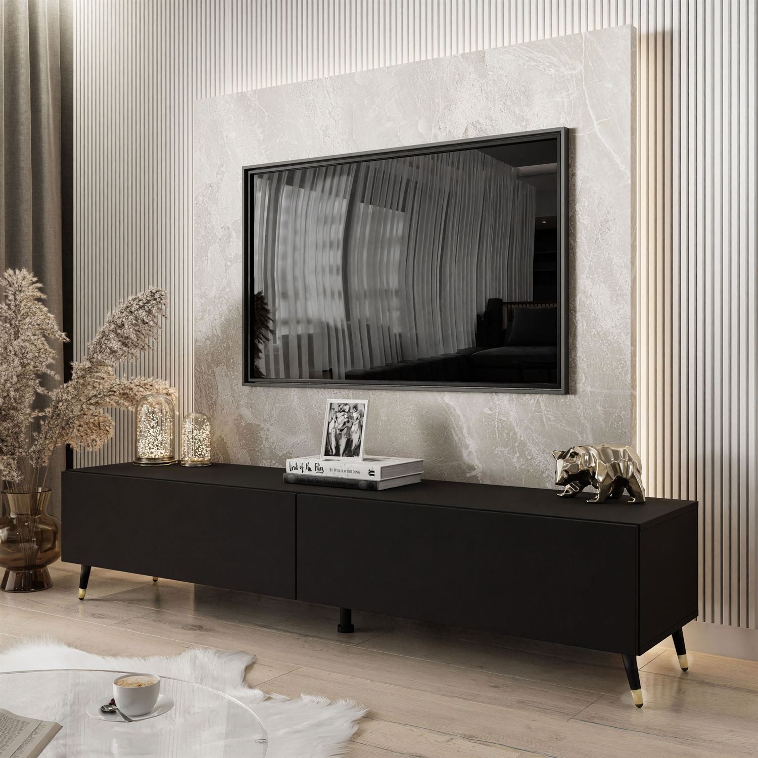 Lookway Lowboard TV-Schrank COLETTE III 175 cm mit schwarz-goldenen Beinen (1x TV-Shrank), Breite: 175 cm