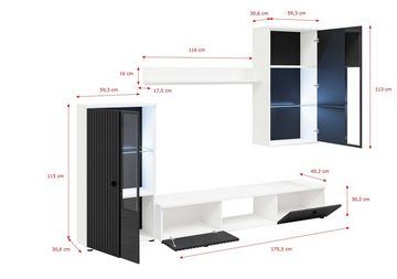 Furnix Wohnwand SARAI Mediawand 4-teilig modern ohne LED, (Set, mit TV-Schrank, Hochvitrine, Hängevitrine, Wandregal), teilverglaste Türen