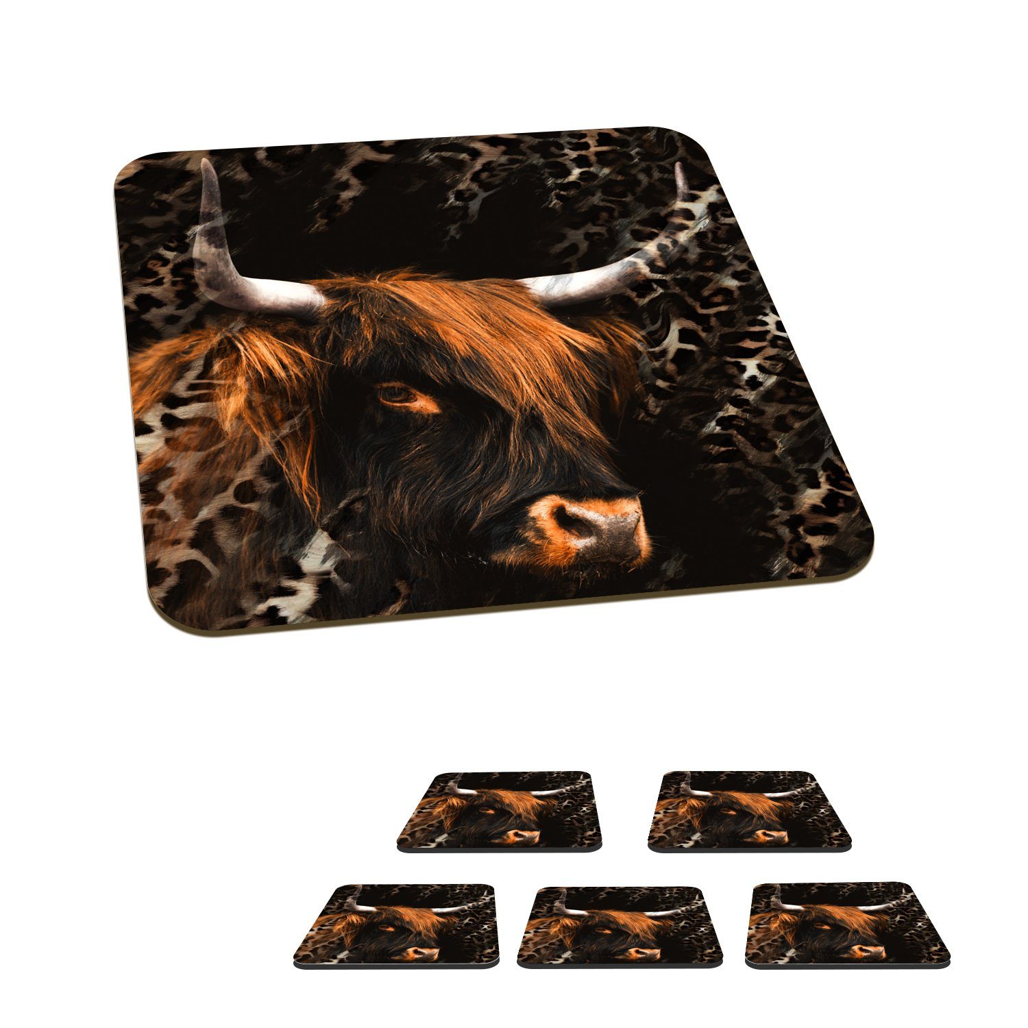 Tasse Korkuntersetzer, Tischuntersetzer, MuchoWow für Untersetzer, Highlander Design, Zubehör - 6-tlg., Gläser, Pantherdruck - Glasuntersetzer, Schottischer Glasuntersetzer