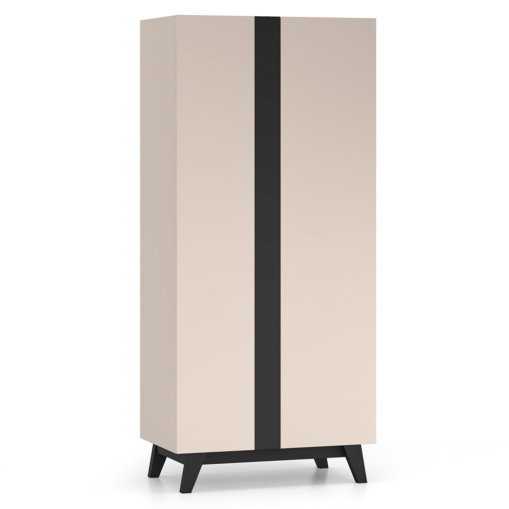 Lomadox Kleiderschrank FRIONA-131 kaschmir schwarz 2 Türen Kleiderstange 90 cm breit