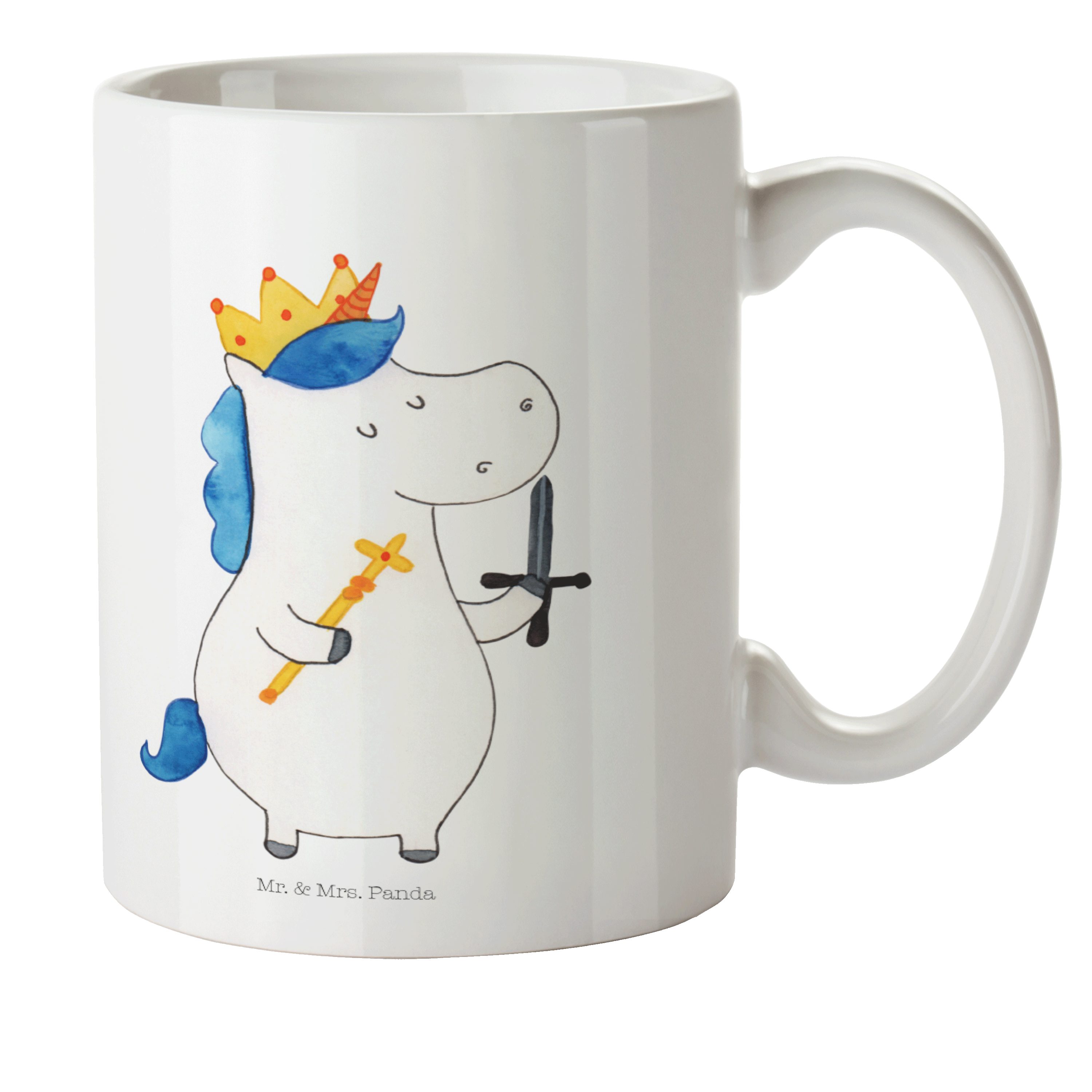 Mr. & Mrs. Panda Kinderbecher Einhorn König mit Schwert - Weiß - Geschenk, Unicorn, Kunststoff Tass, Kunststoff