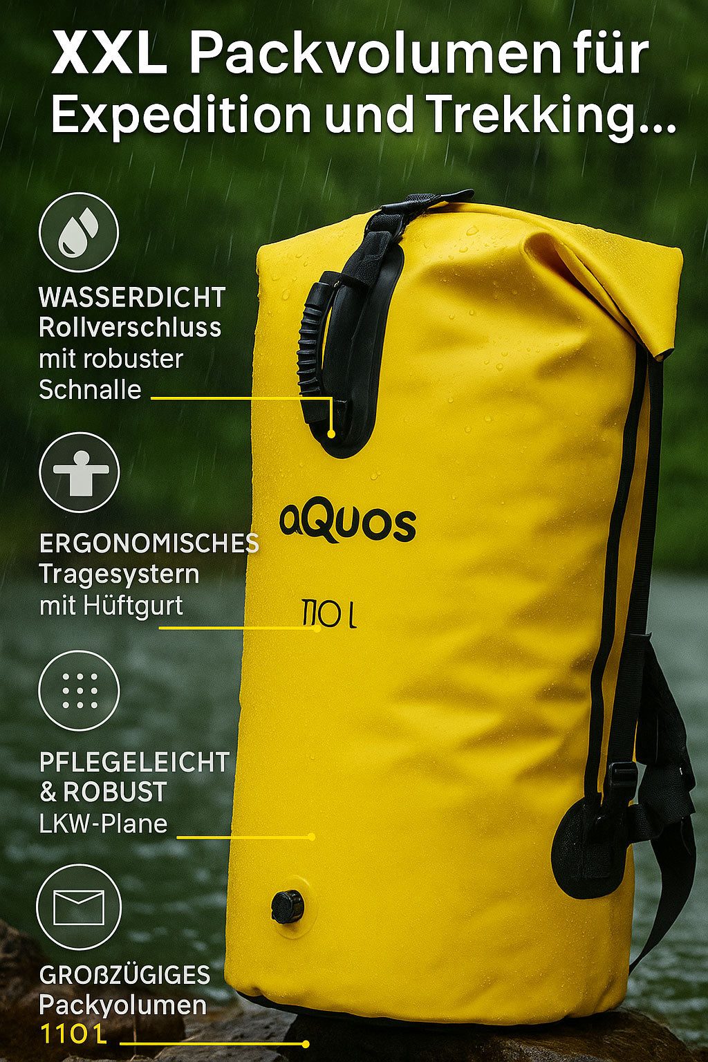 aQuos Packsack Aquos Finback Hydro Bag 110 Liter wasserdichter Rucksack Packsack