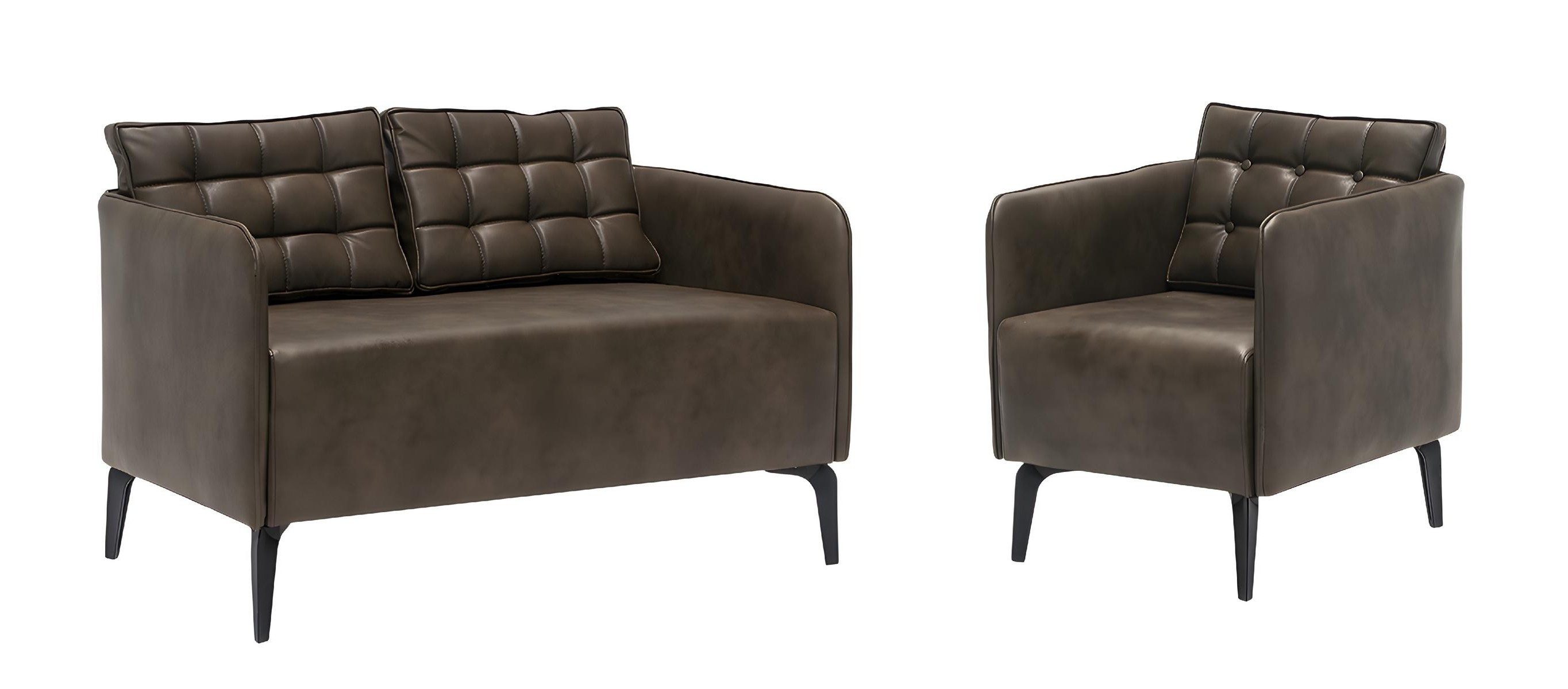 Xlmoebel 3-Sitzer Braue Ledergarnitur in Braun mit modernen Armlehnen und Kissen, 3 Teile, Made in Europa