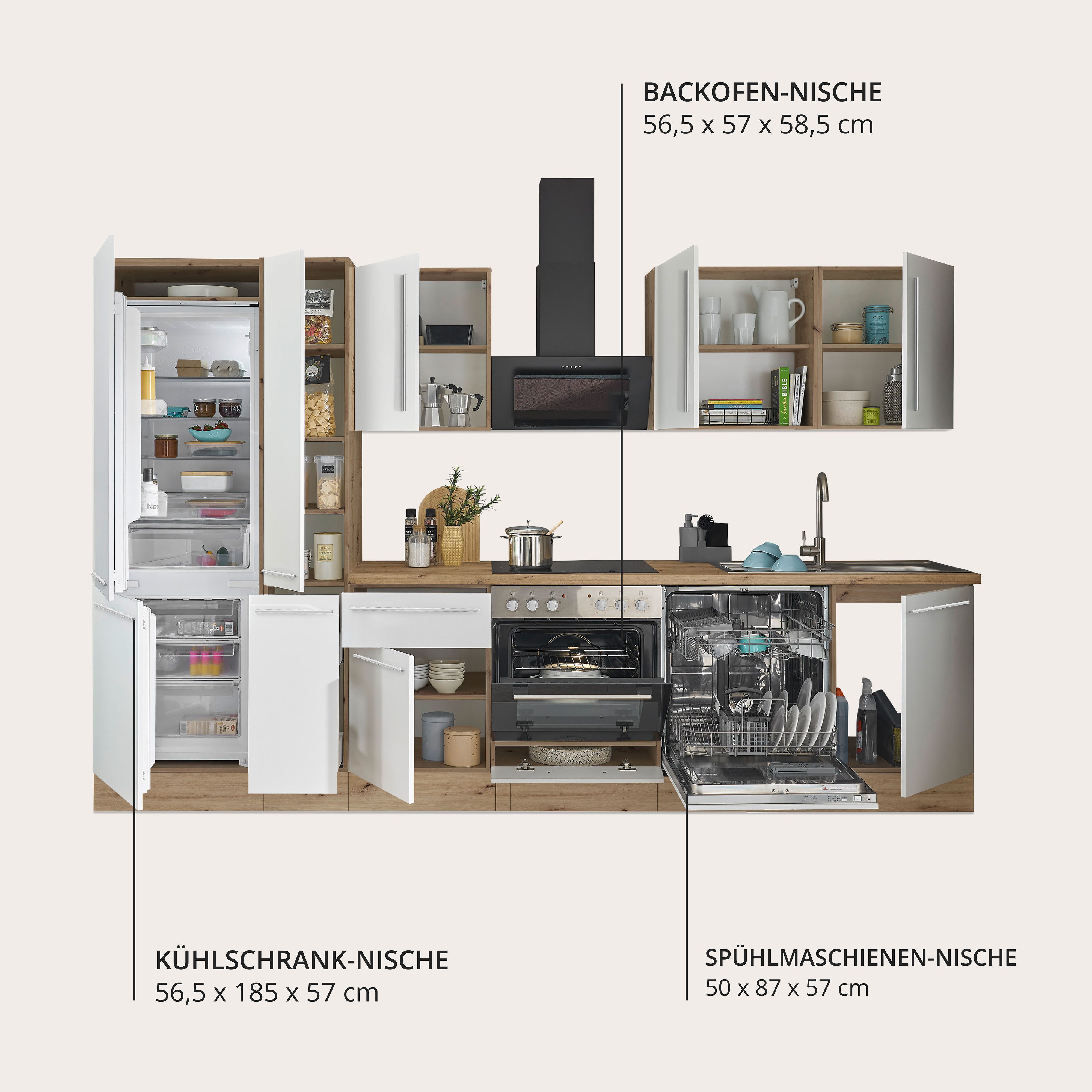 KOCHSTATION Küchenzeile Florida, Breite 310 cm, wahlweise mit E-Geräten,Softclose für Türen/Schubkästen