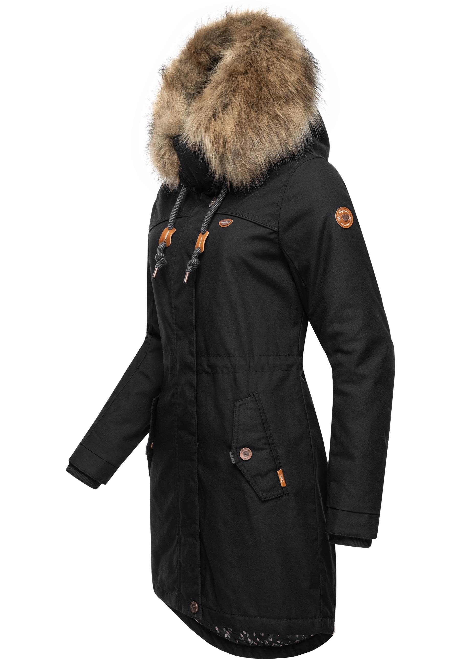 Tawny und großer mit Kunstfellkragen Kapuze Winterjacke ash stylischer Ragwear Winterparka