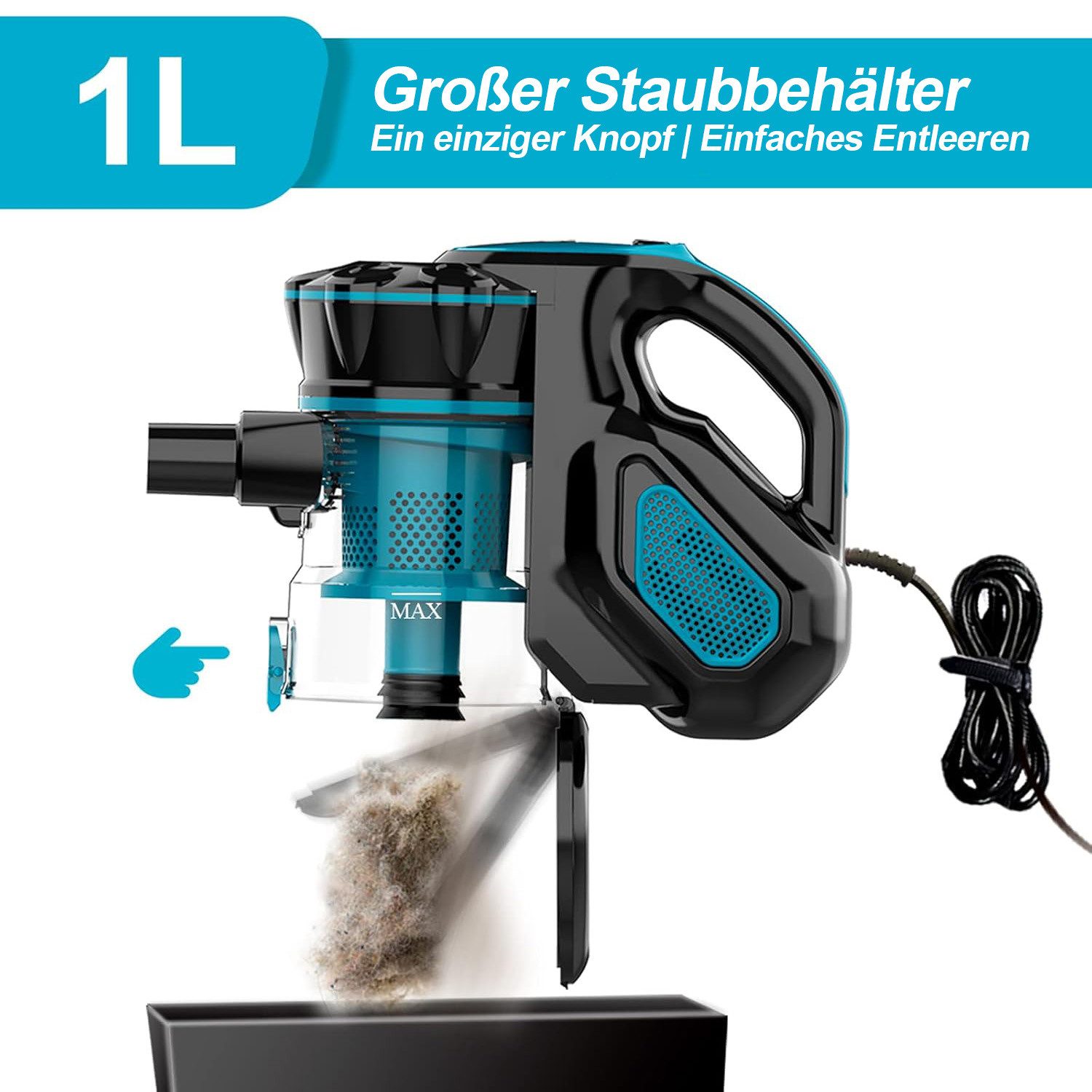 INSE Stielstaubsauger I5, 600 W, beutellos, 18KPa Saugleistung, 6M Kabel, 2-in-1-Bodenbürste, 1 L Staubbehälter