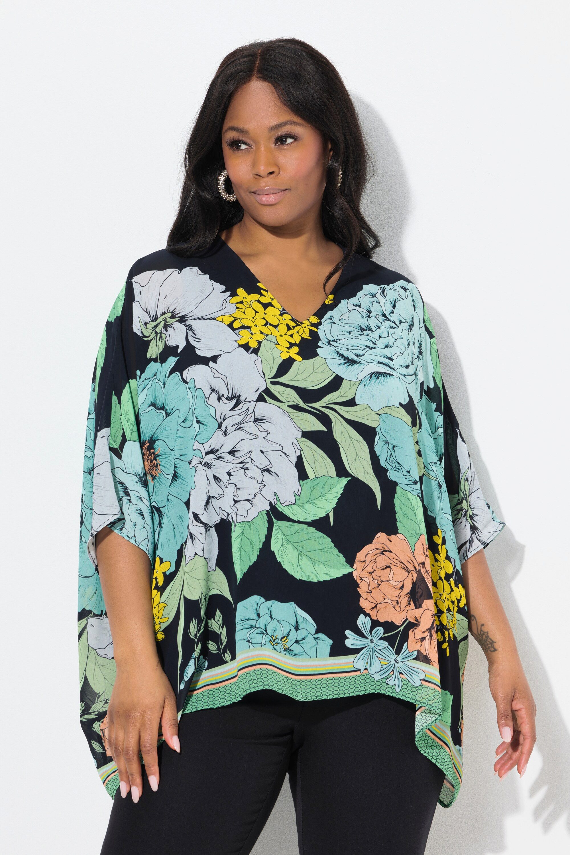 Ulla Popken Tunika Chiffon-Bluse Blüten Oversized günstig online kaufen