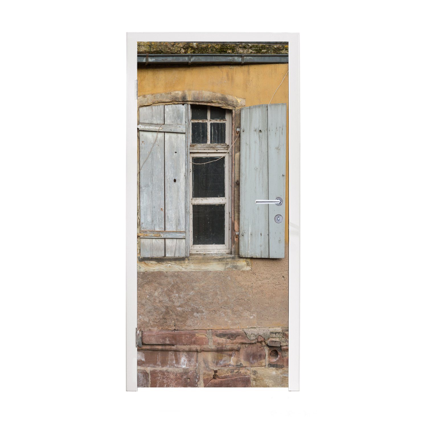 MuchoWow Türtapete Altes Fenster mit alten Fensterläden, Matt, bedruckt, (1 St), Fototapete für Tür, Türaufkleber, 75x205 cm