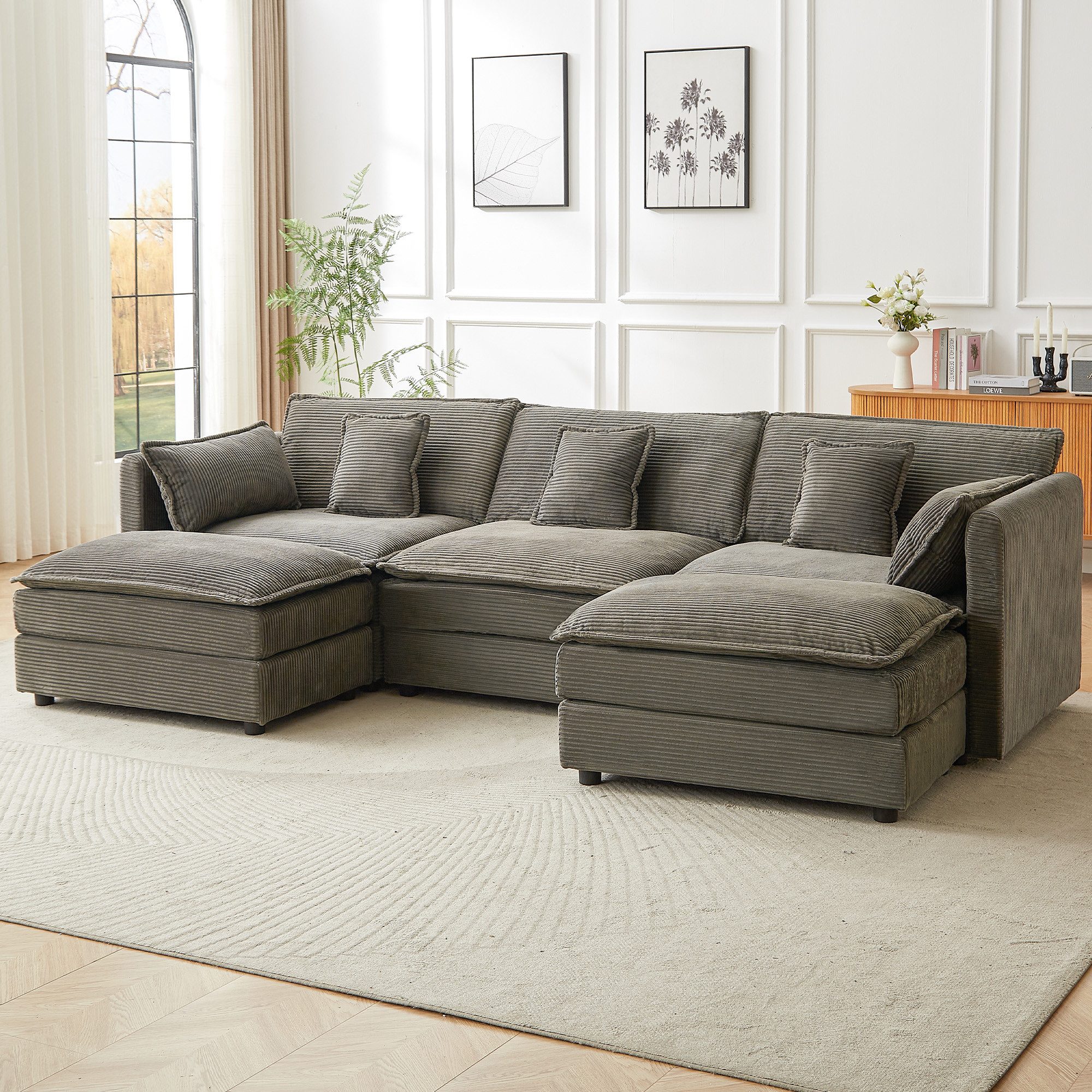 Jiexi Wohnlandschaft Ecksofa Mit Schlaffunktion, Kordsofa, Ecksofa Eckcouch, Schlafsofa