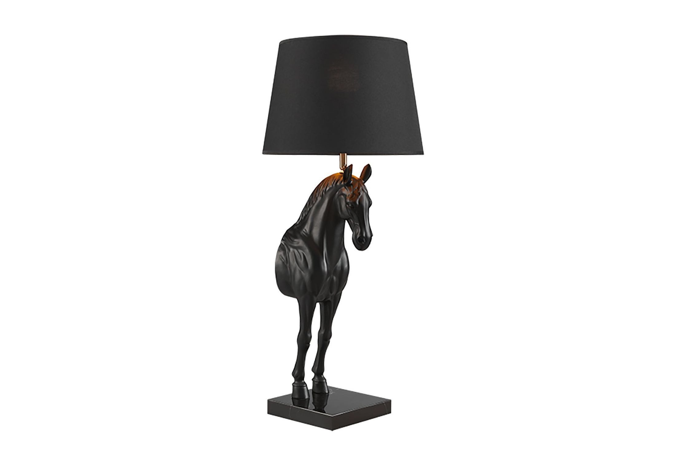 Licht-Erlebnisse Nachttischlampe BOVEC, ohne Leuchtmittel, Pferd 75 cm hoch Marmor Polyresin Stoff für E27 in Schwarz Gold