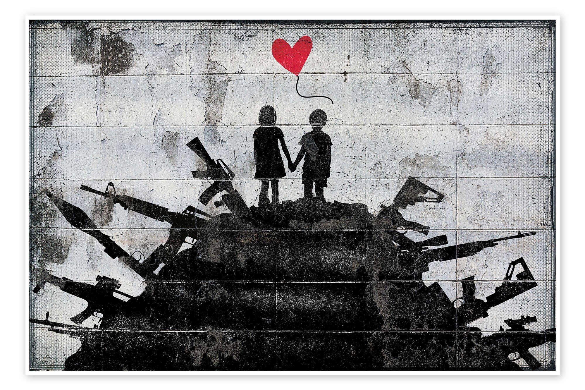 Holzbild Banksy - Die Friedenstaube - Rund 