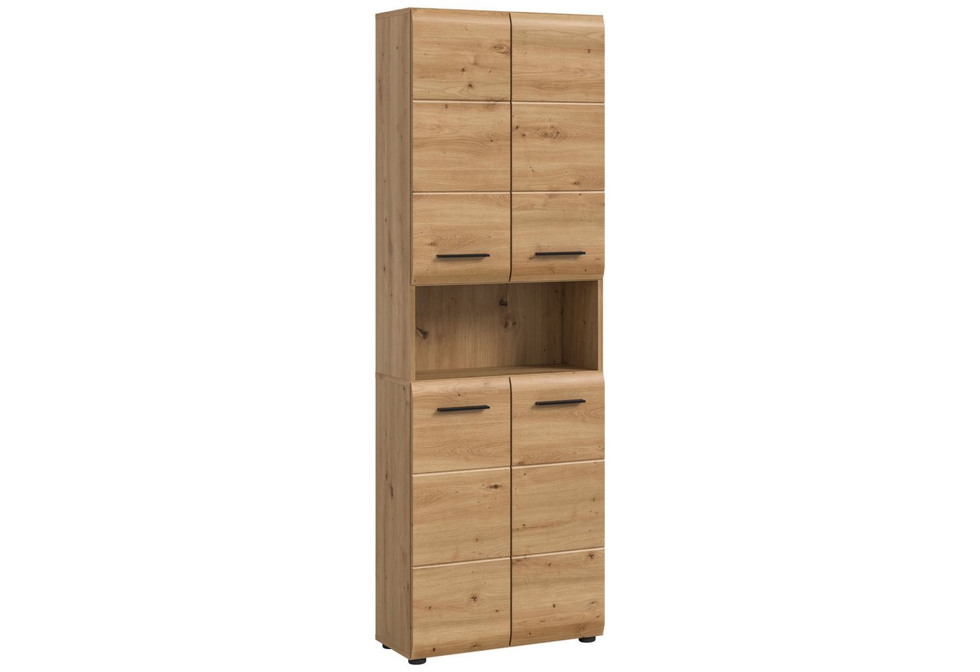 furnling Stauraumschrank Ivy - moderner Badschrank mit 4 Türen, 4 Einlegeböden, viel Stauraum offenes Fach, pflegeleichte MDF Front, Hochschrank, Artisan Oak