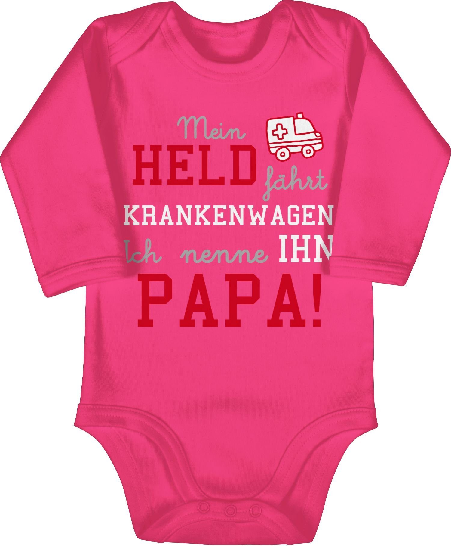 Shirtracer Shirtbody Mein Held fährt Fuchsia Baby 2 Krankenwagen Sprüche