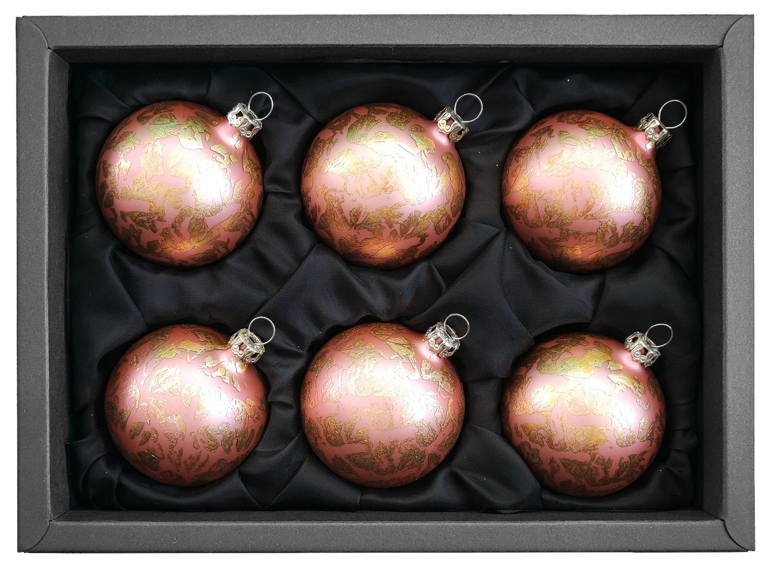 GlasWunder Christbaumschmuck Weihnachtskugeln Set, mundgeblasen und von Hand dekoriert, hergestellt in Deutschland rosé gold