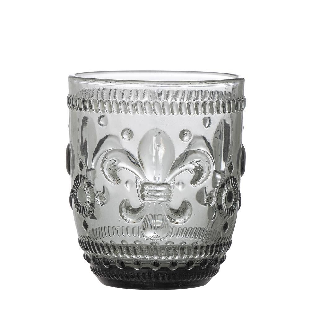 Bloomingville Glas Cordelia Trinkglas Grau, Glas, 330 ml Glas Wasserglas mit geprägten Details