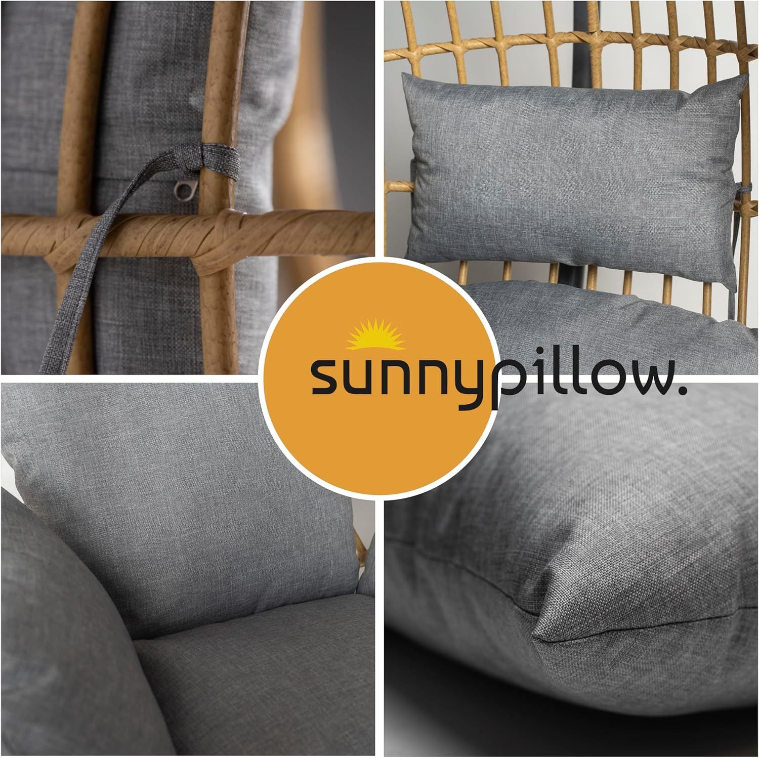 sunnypillow Hängesessel Auflage für Rattan & Polyrattan Hängeschaukel, Grau – Bild 5 von 5