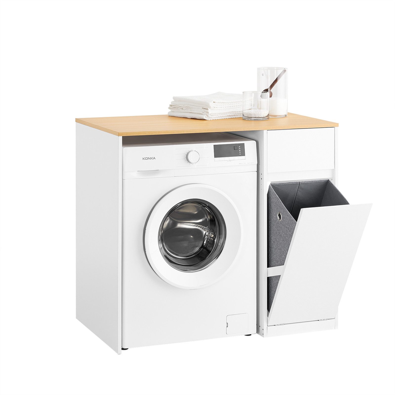 SoBuy Waschmaschinenumbauschrank BZR217, Badezimmerschrank mit Wäschekorb, günstig online kaufen