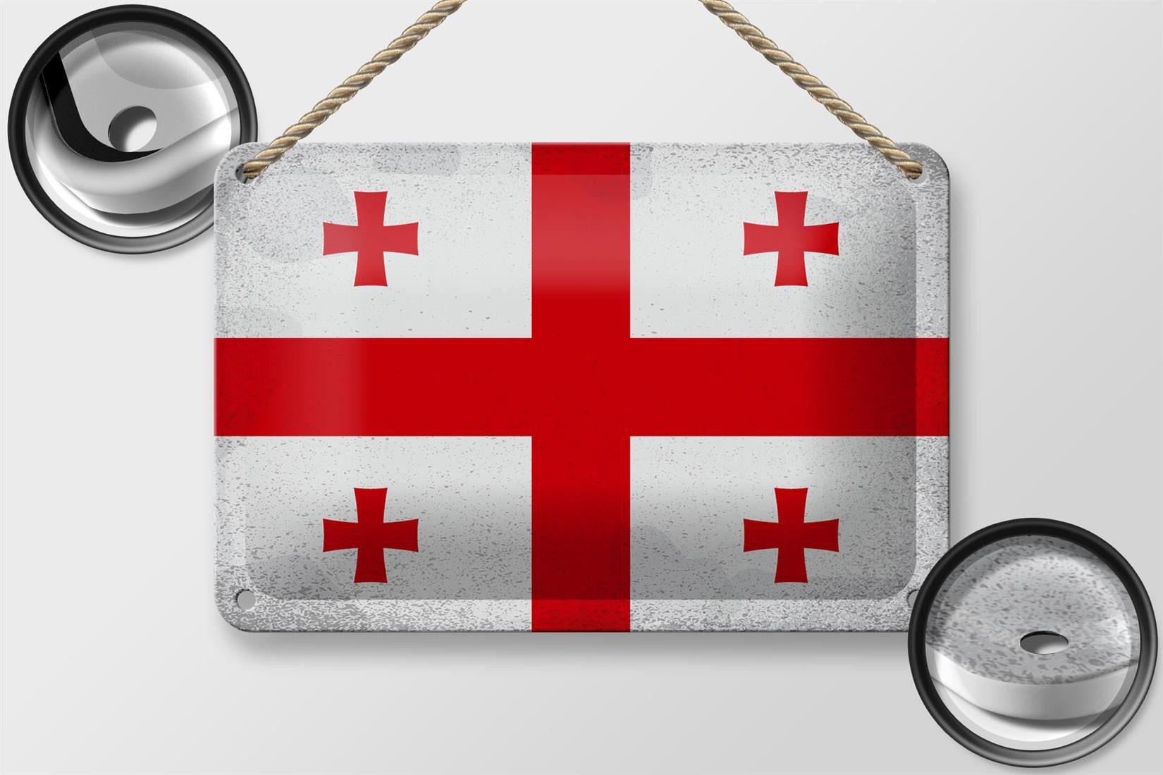 Femer GmbH Metallschild Flagge Georgien 18x12cm Flag of Georgia Vintage, (1 St), gewölbte Oberfläche, abgerundete Ecken, umgeschlagene Kanten
