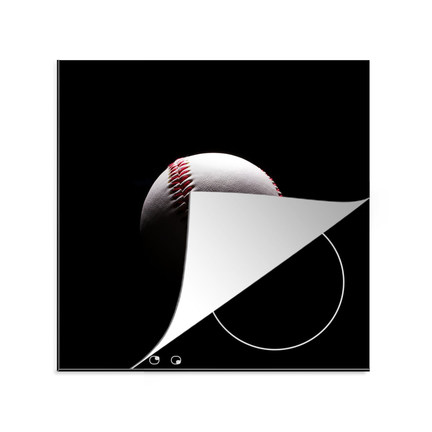 MuchoWow Herdblende-/Abdeckplatte Ein Baseball auf schwarzem Hintergrund, Vinyl, (1 tlg), 78x78 cm, Ceranfeldabdeckung, Arbeitsplatte für küche