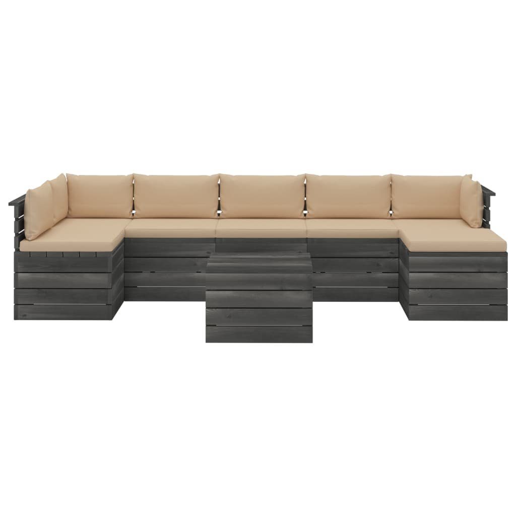 mit Kiefernholz, Beige (8-tlg) vidaXL aus 8-tlg. Paletten Garten-Sofagarnitur Gartenlounge-Set Kissen