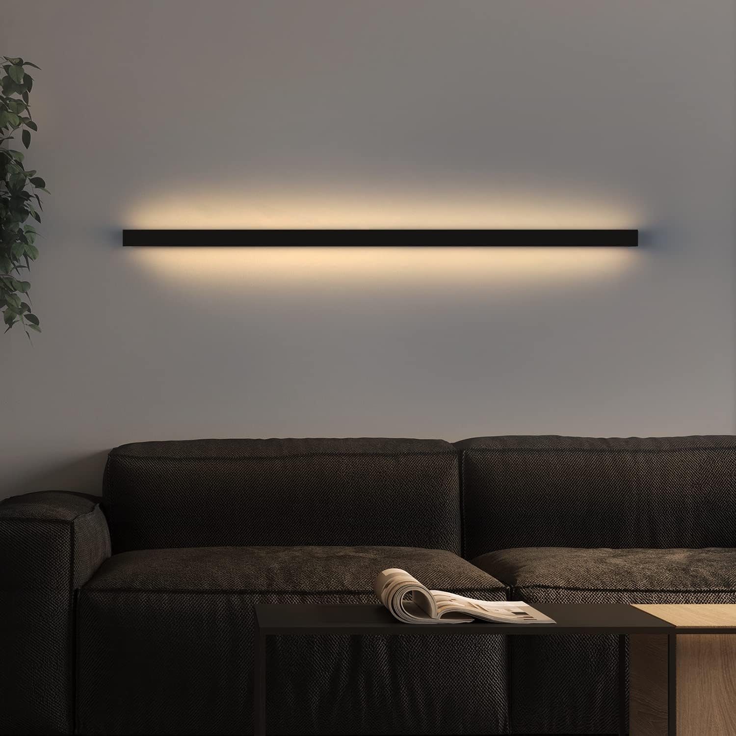 ZMH LED Wandleuchte Beleuchtung Innen Modern 27W Flur Schwarz Schlafzimmer, LED fest integriert, 3000K warmweiß, 80cm 80cm schwarz