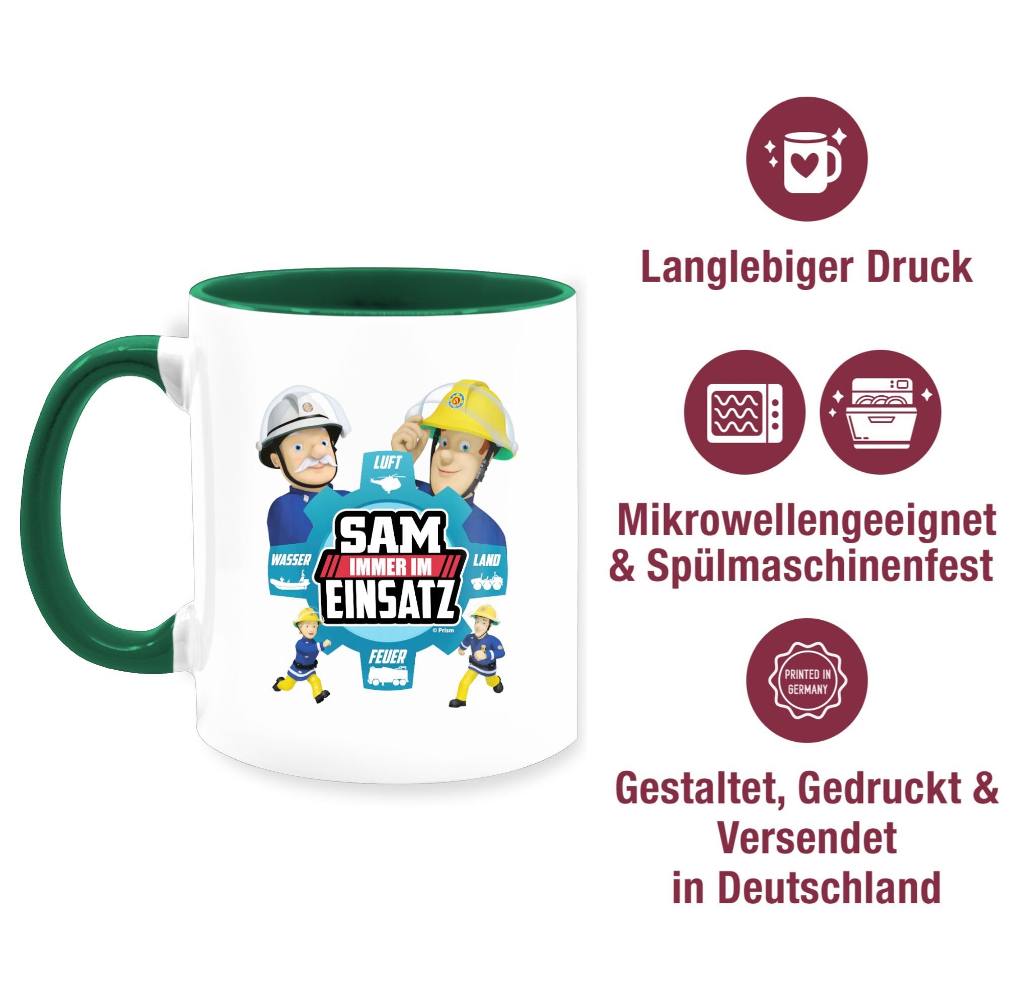 - Immer 2 Einsatz, Sam Keramik, Tasse Sam Tasse im Petrolgrün Feuerwehrmann Shirtracer