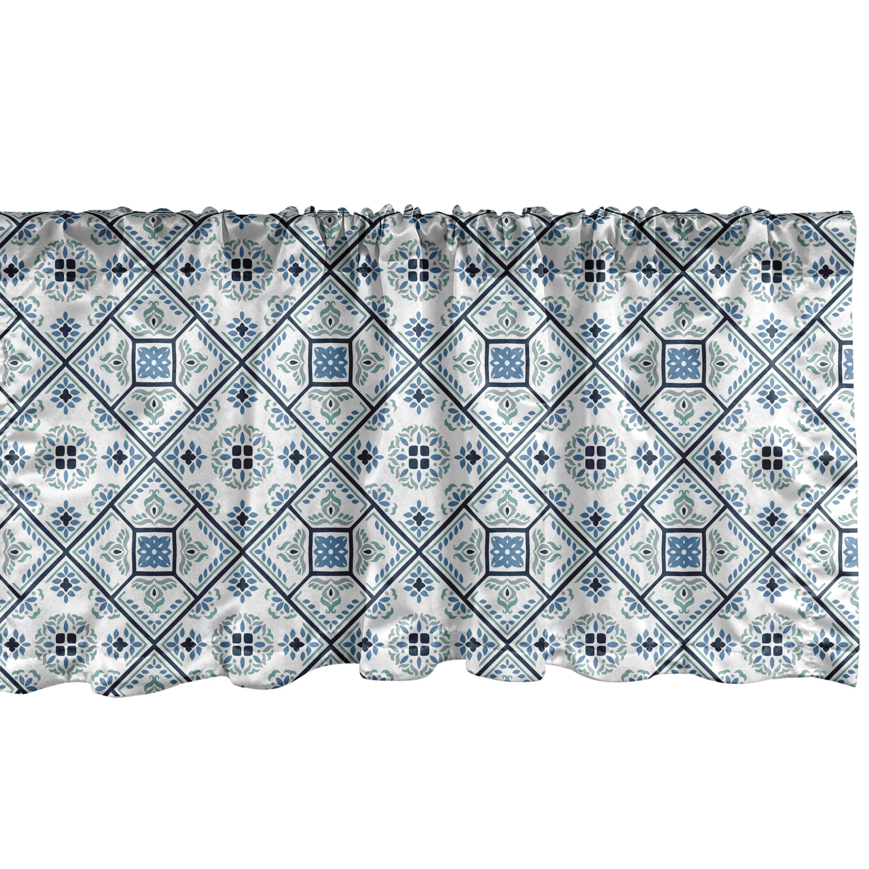 [Neuankömmling] Scheibengardine Vorhang Abakuhaus, Volant Blumenmotiv mit Dekor Bläulich Azulejos Küche Ethnische Stangentasche, für Microfaser, Schlafzimmer