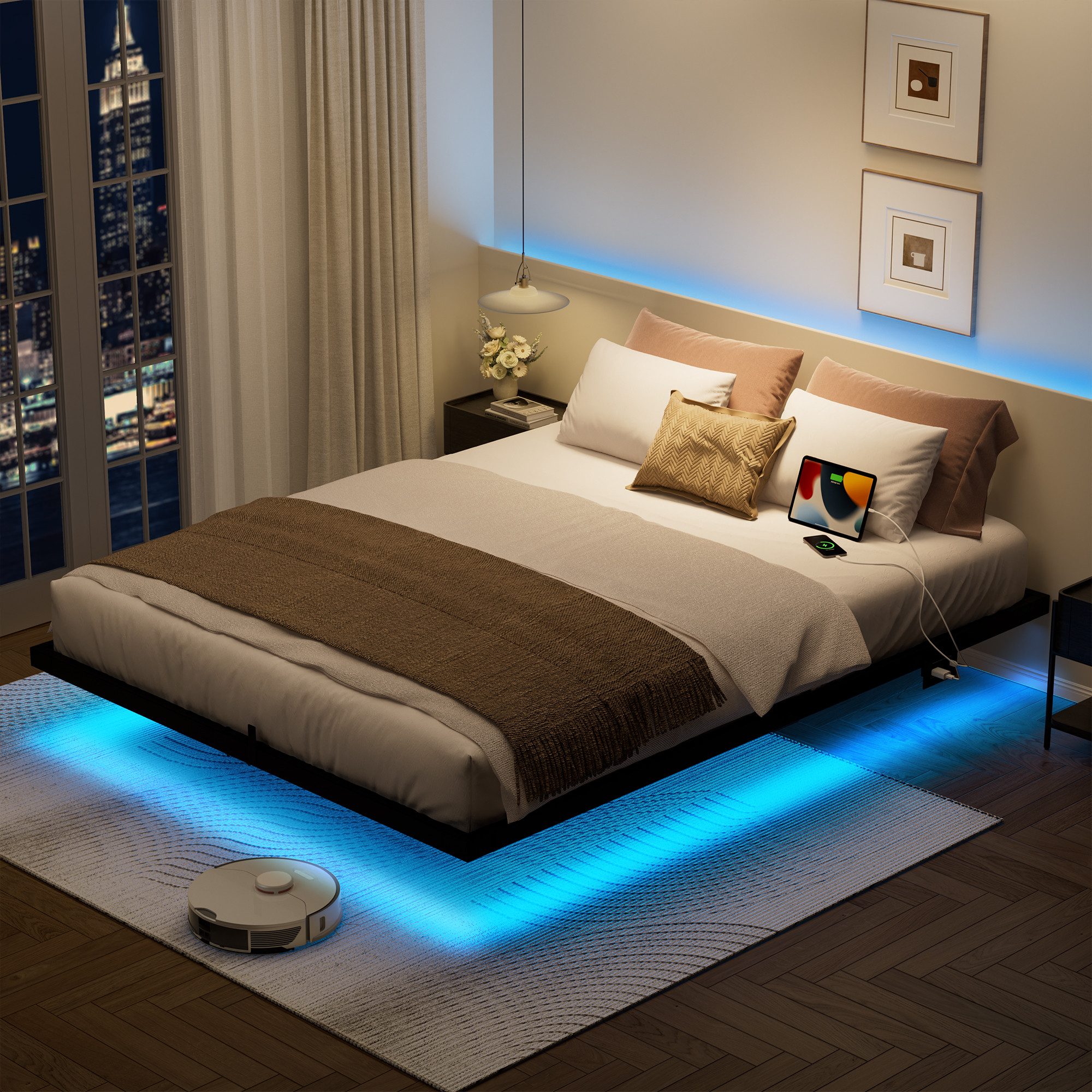 FABATO Metallbett Schwebebett, Bettgestell mit LED-Licht günstig online kaufen