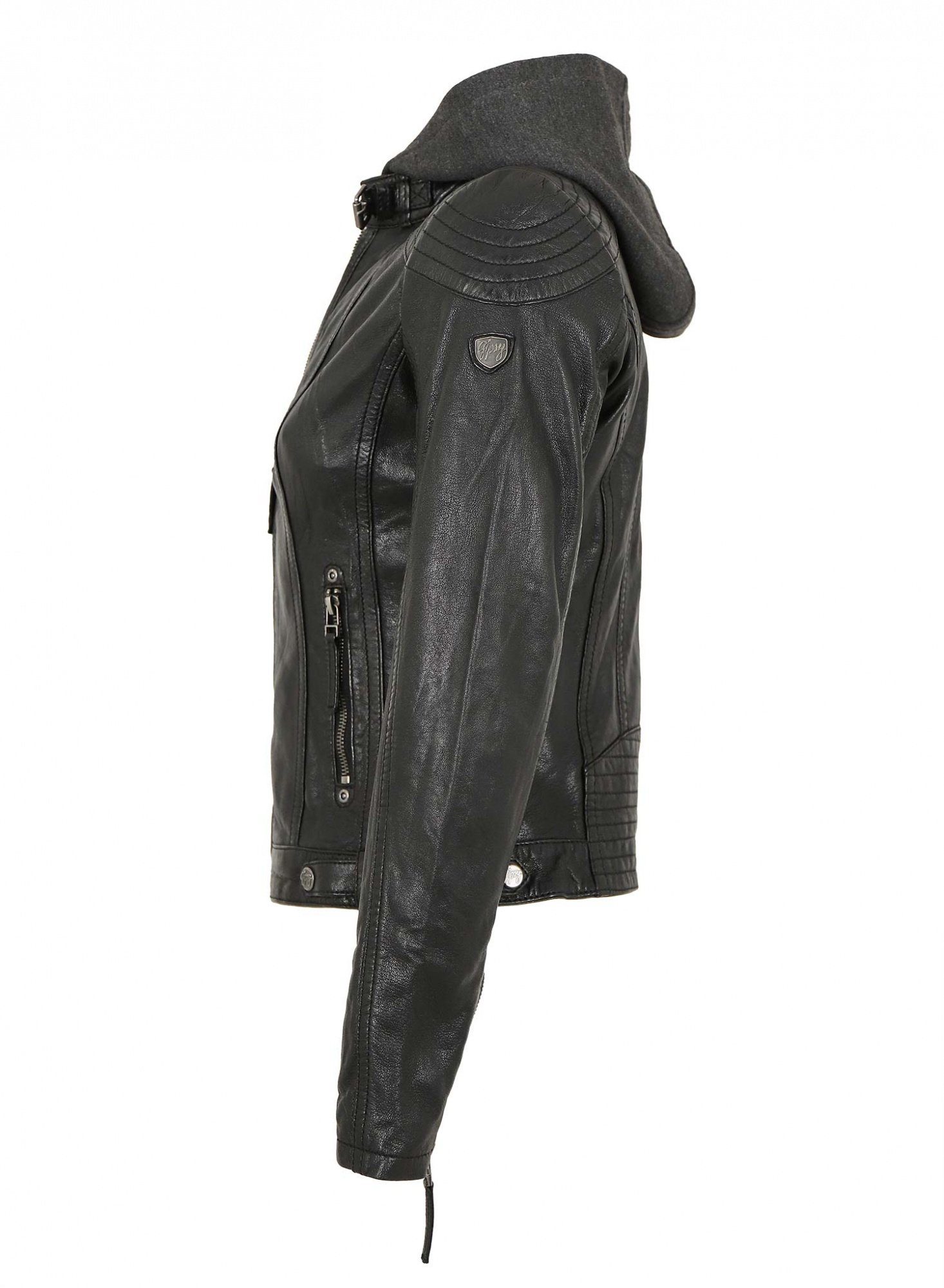 Gipsy by Mauritius Lederjacke Cacey LEGV Gipsy - Damen Lederjacke Bikerjacke Lammnappa Kapuze schwarz
