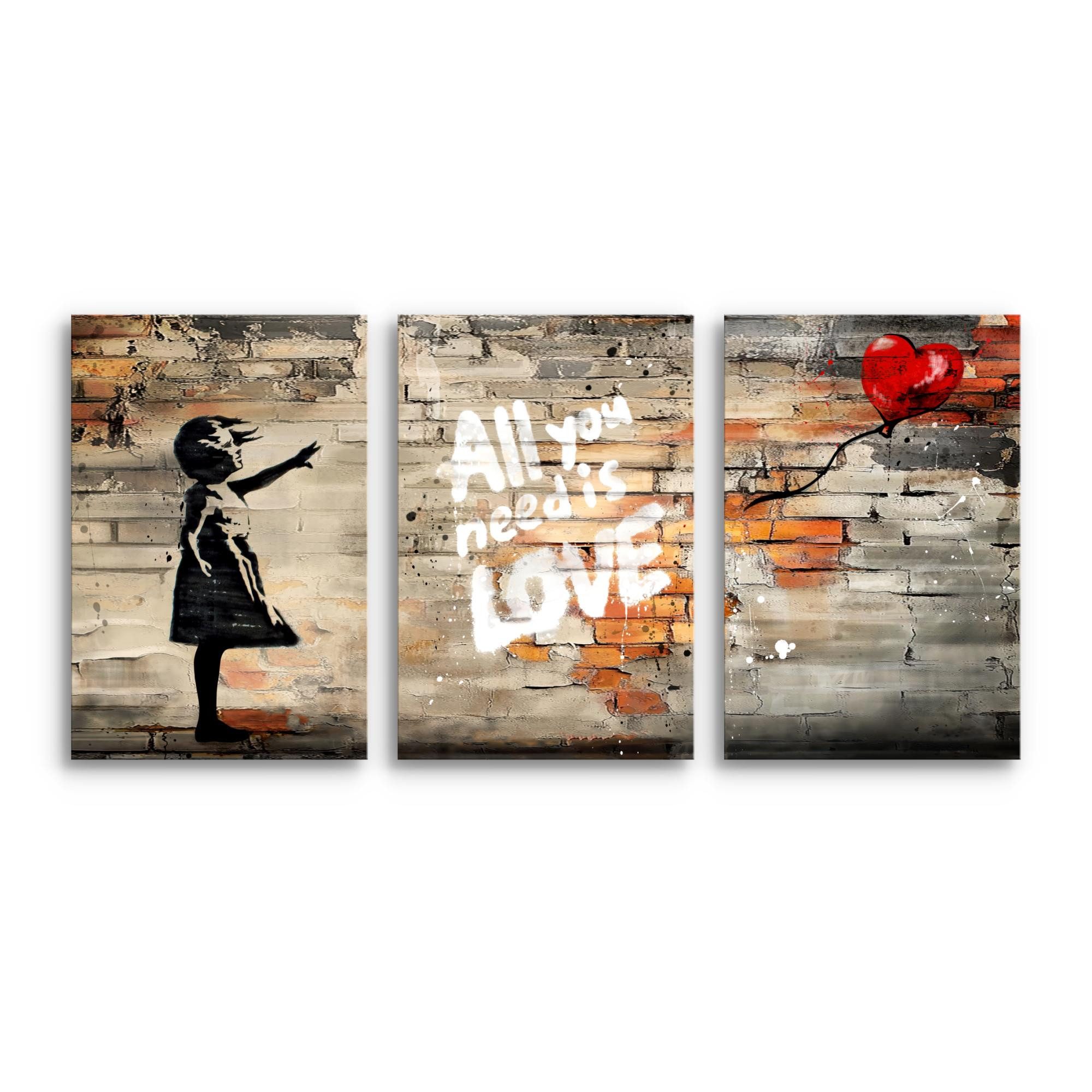 Novart Bild Wandbilder Set Banksy Style Collage - 3 Bilder Wohnzimmer Stree günstig online kaufen