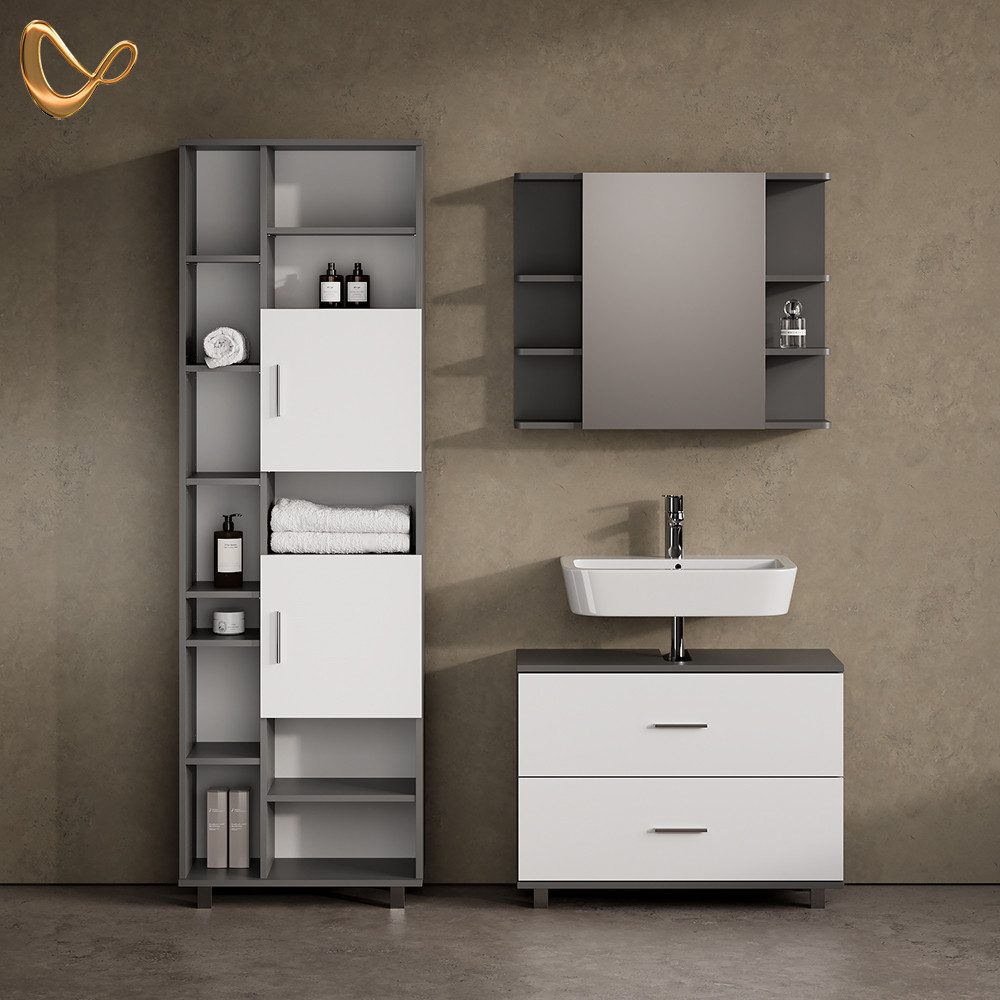 Livinity® Waschbeckenunterschrank Eisak, Anthrazit/Weiß/Weiß, 80 x 60.8 cm günstig online kaufen