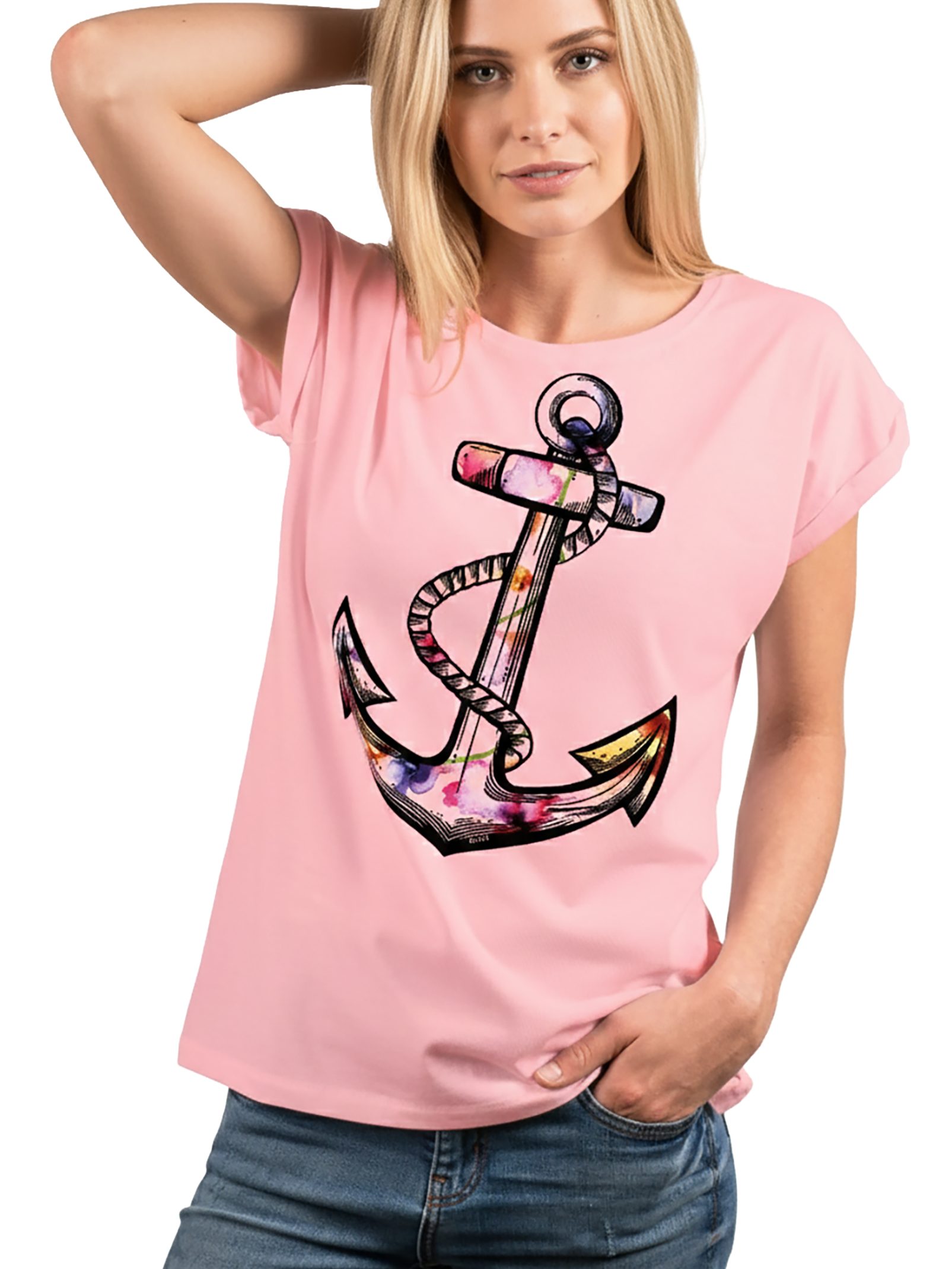 MAKAYA Tunikashirt Damen Top mit Blumen Motiv Sommer T-Shirt Oversize Print Blumenmuster (Kurzarm, Weiß, Rosa, Grau) große Größen