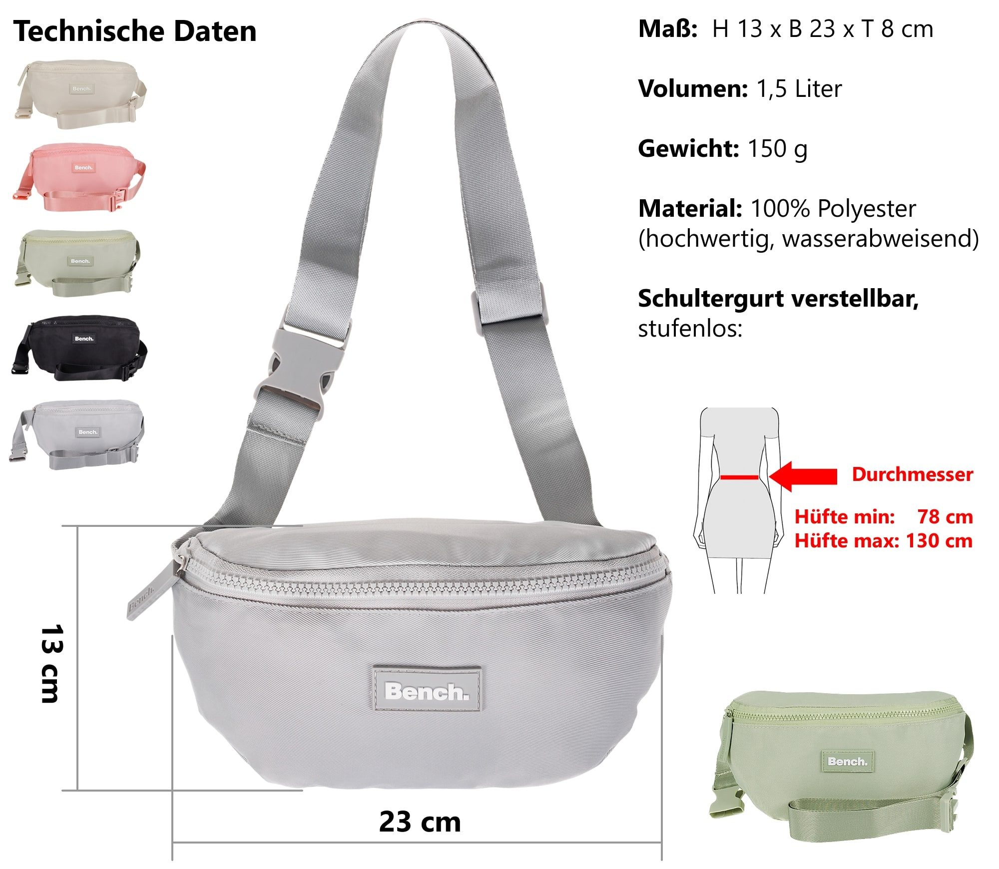 Bench. Bauchtasche Crossbag Hüfttasche Crossover Handtasche Tasche, Wimmerl klein Festivaltasche Handtasche Nova 64217 + Schlüsseletui