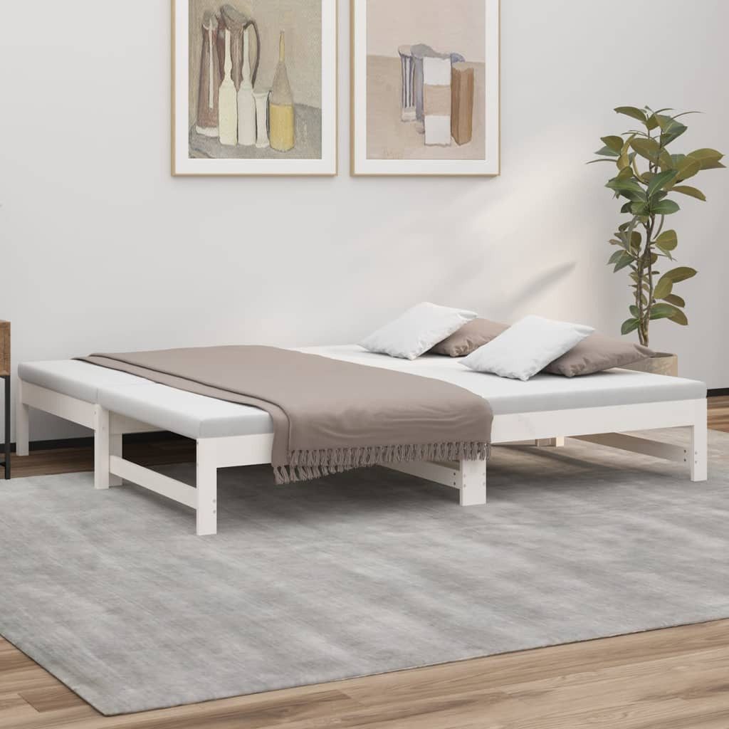 vidaXL Bett, Tagesbett Ausziehbar Weiß 2x(75x190) cm Massivholz Kiefer günstig online kaufen