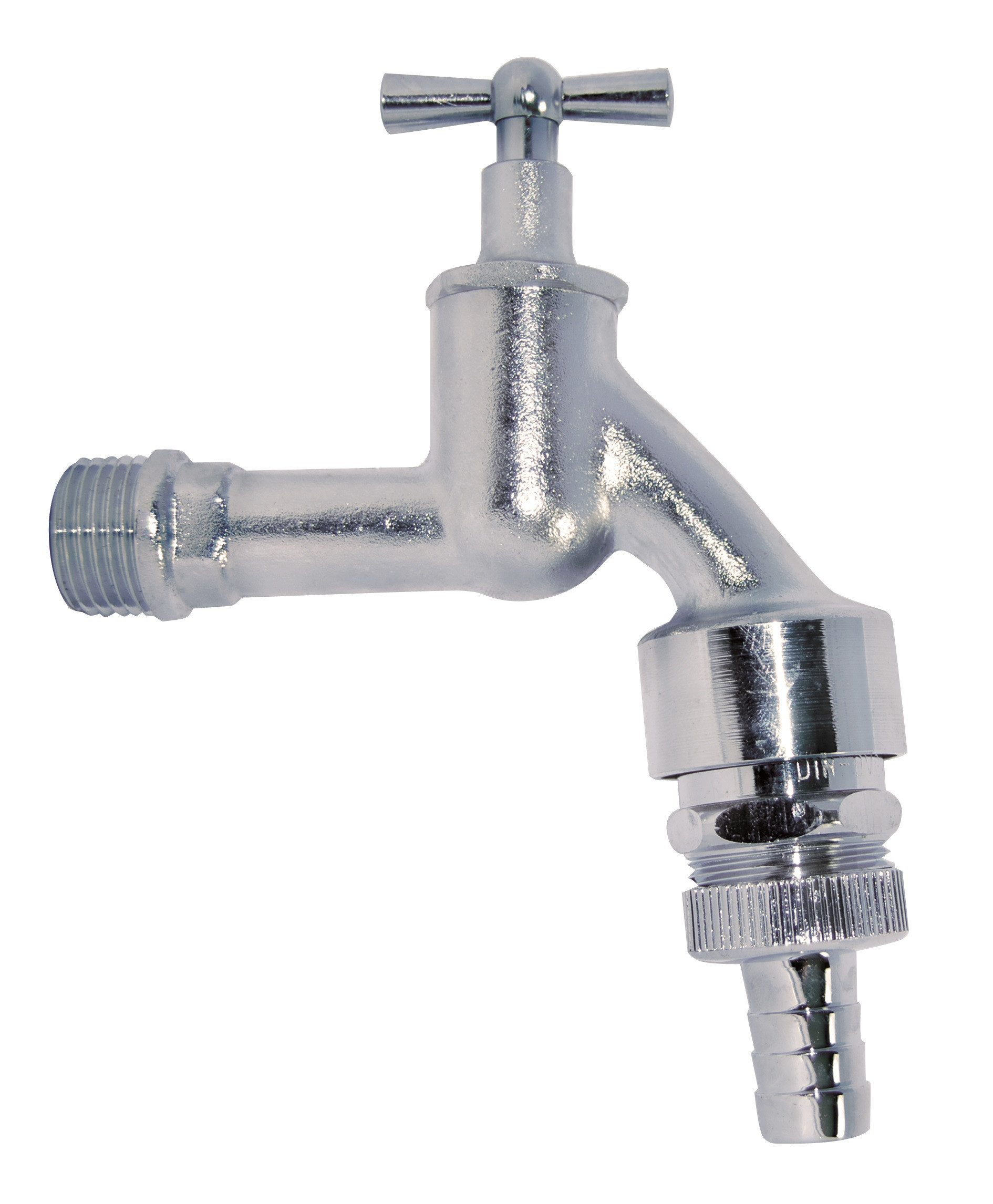 Kirchhoff Auslaufventil Knebelgriff, Chrom matt, mit Rückflussverhinderer und Rohrbelüfter