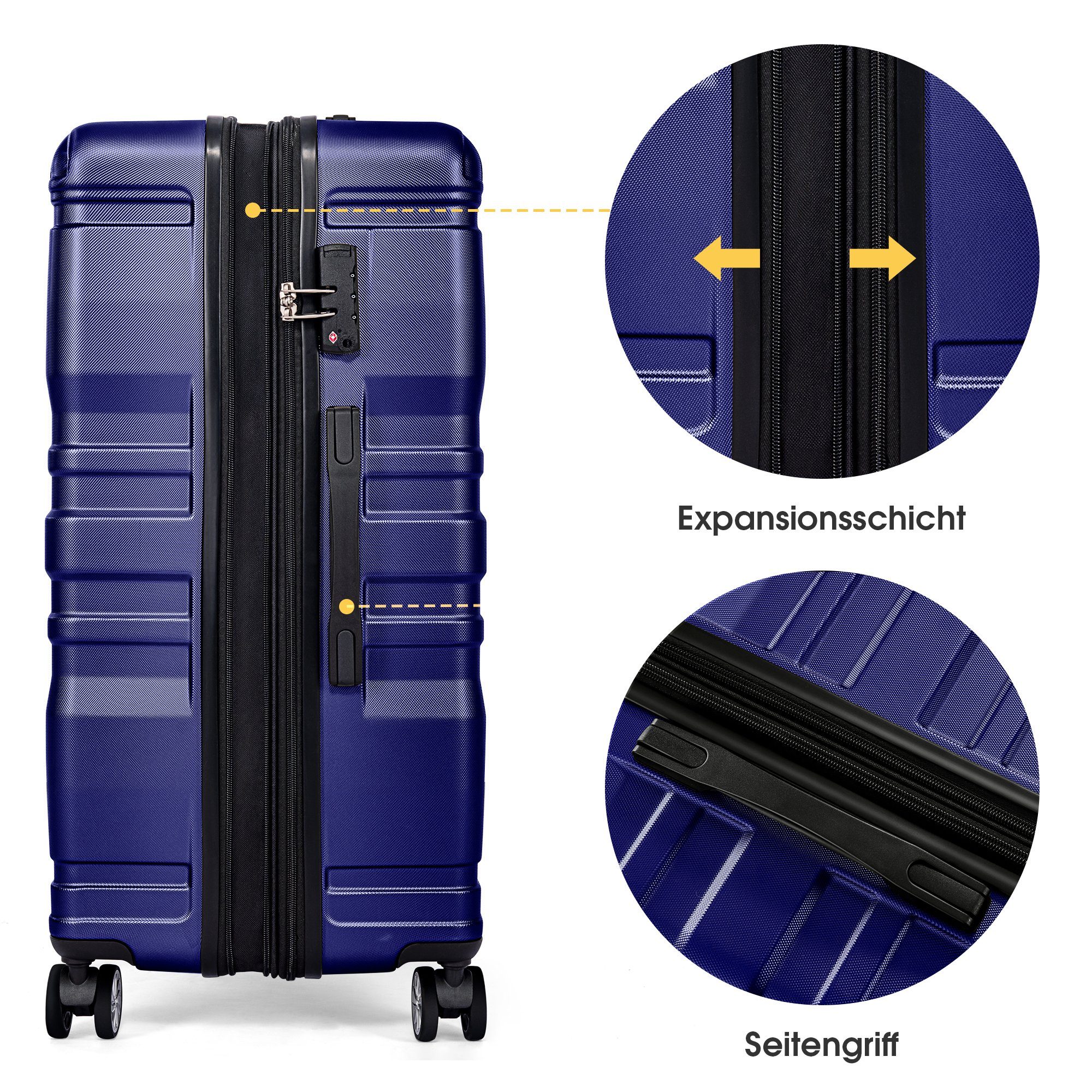 TSA-Schloss Blau Universalrad, mit Seitengriff mit Koffer Koffer Handgepäckkoffer WISHDOR Universalrad, Hartschalen-Handgepäck, Erweiterbar, TSA-Schloss und und