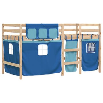 vidaXL Bett Kinderhochbett mit Vorhängen Blau 90x190 cm Massivholz Kiefer
